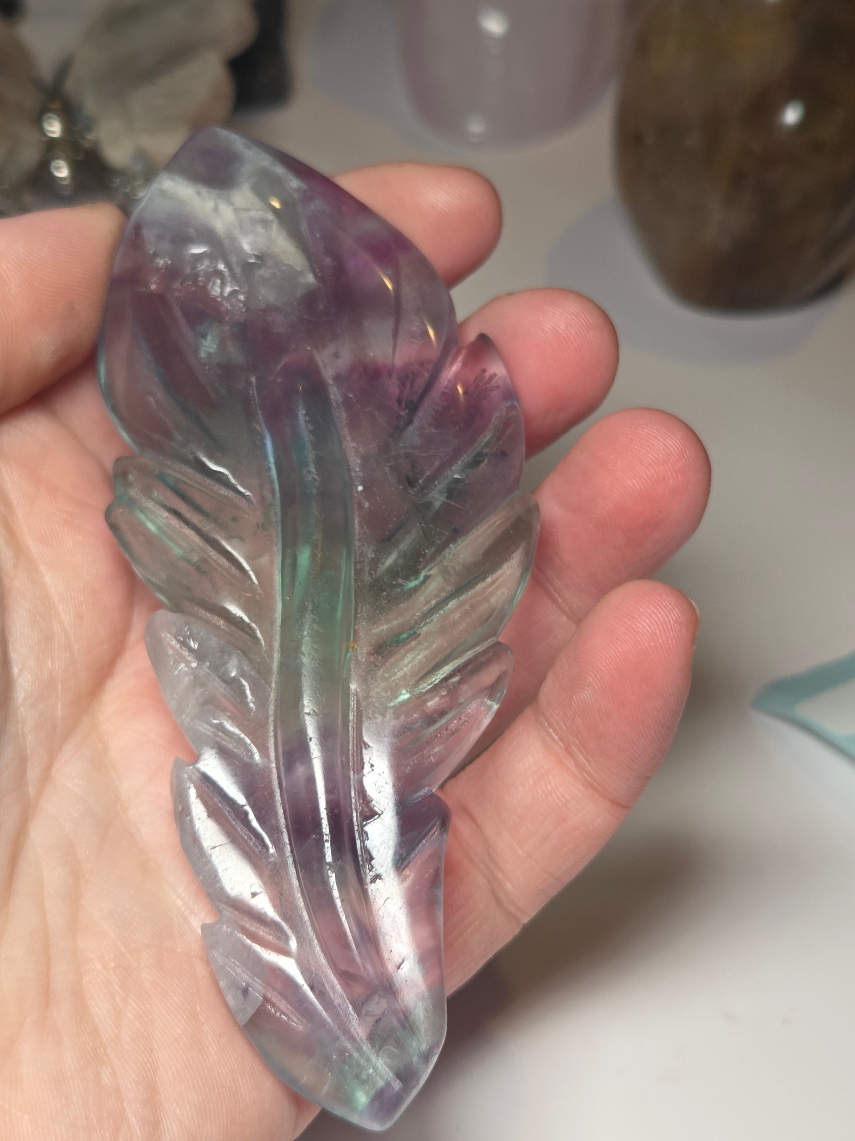 Flourite crystal feather carving