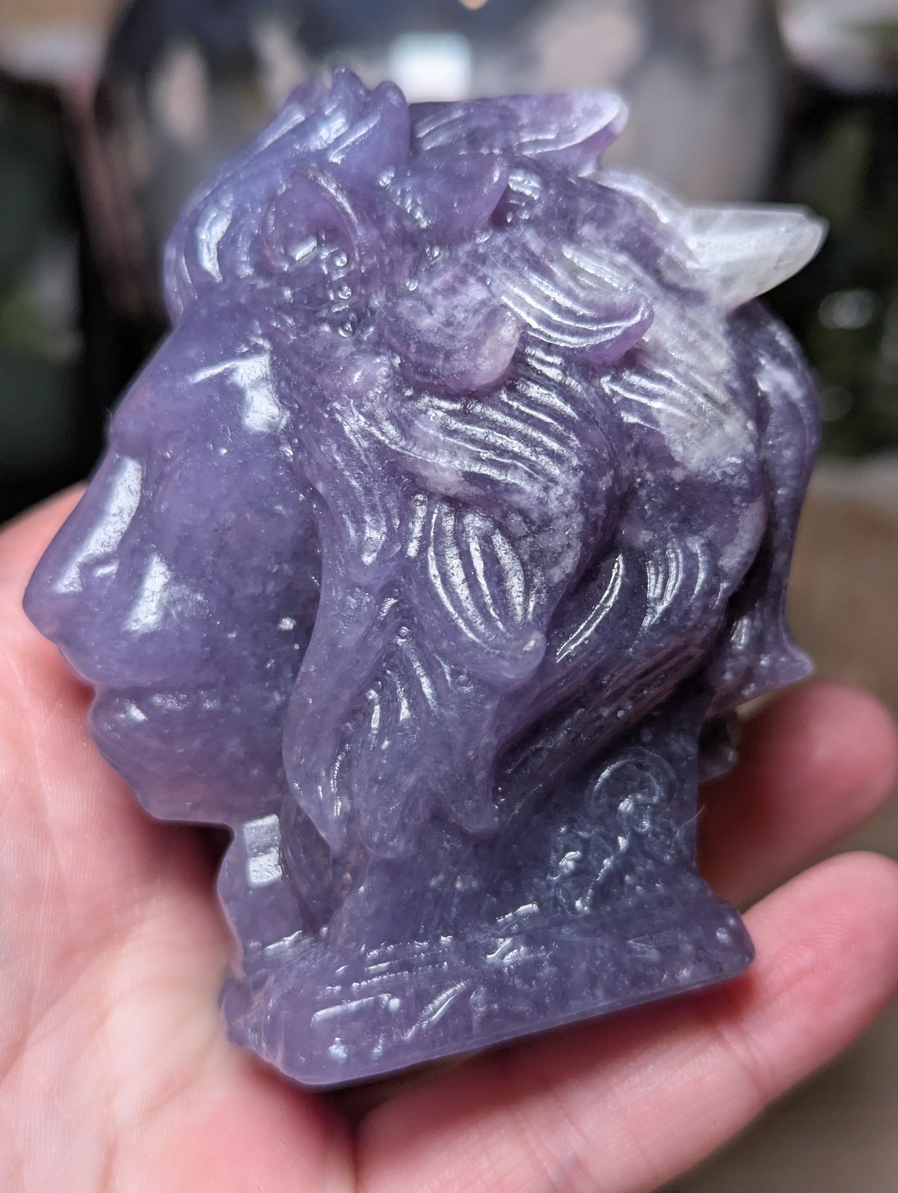 Lepidolite crystal large lion carving