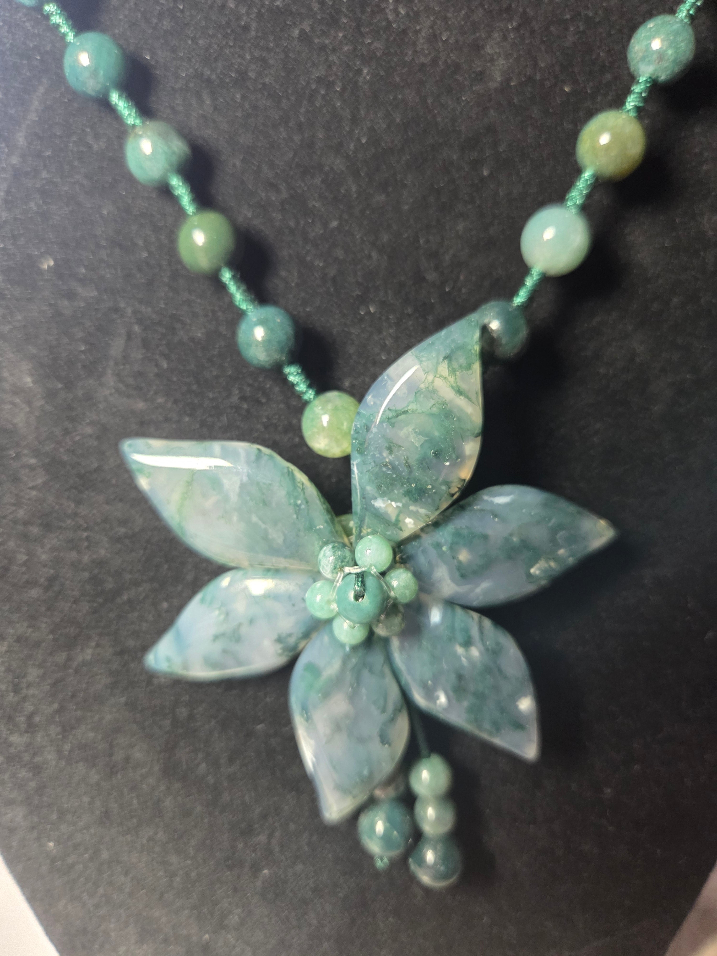 Amazing  grade AAA Moss agate crystal long  necklace