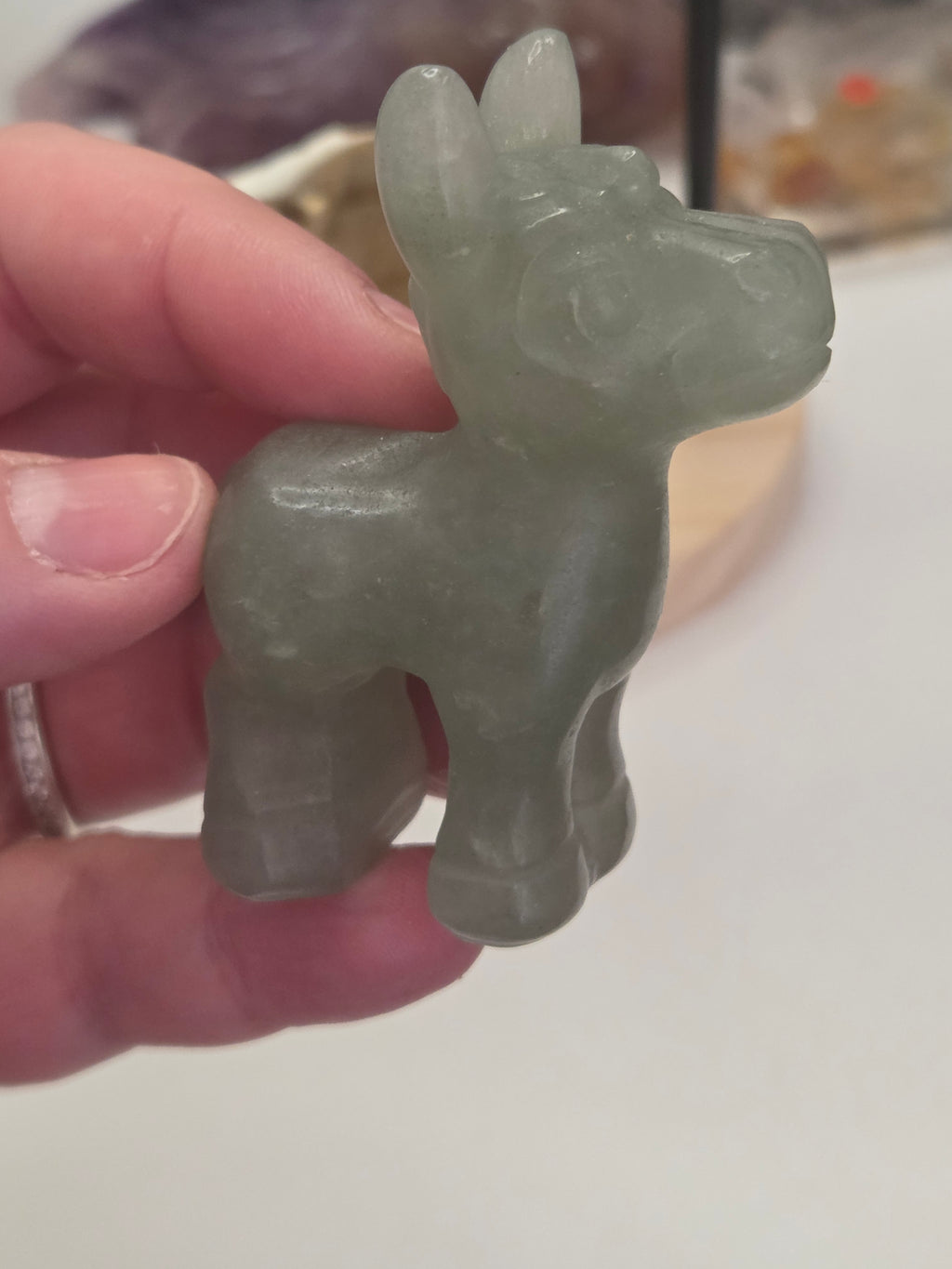 Green Strawberry quartz crystal Donkey carving
