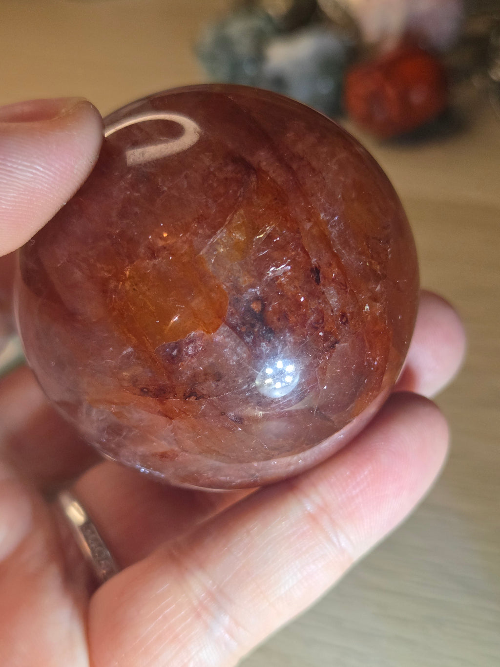 Fire quartz crystal sphere