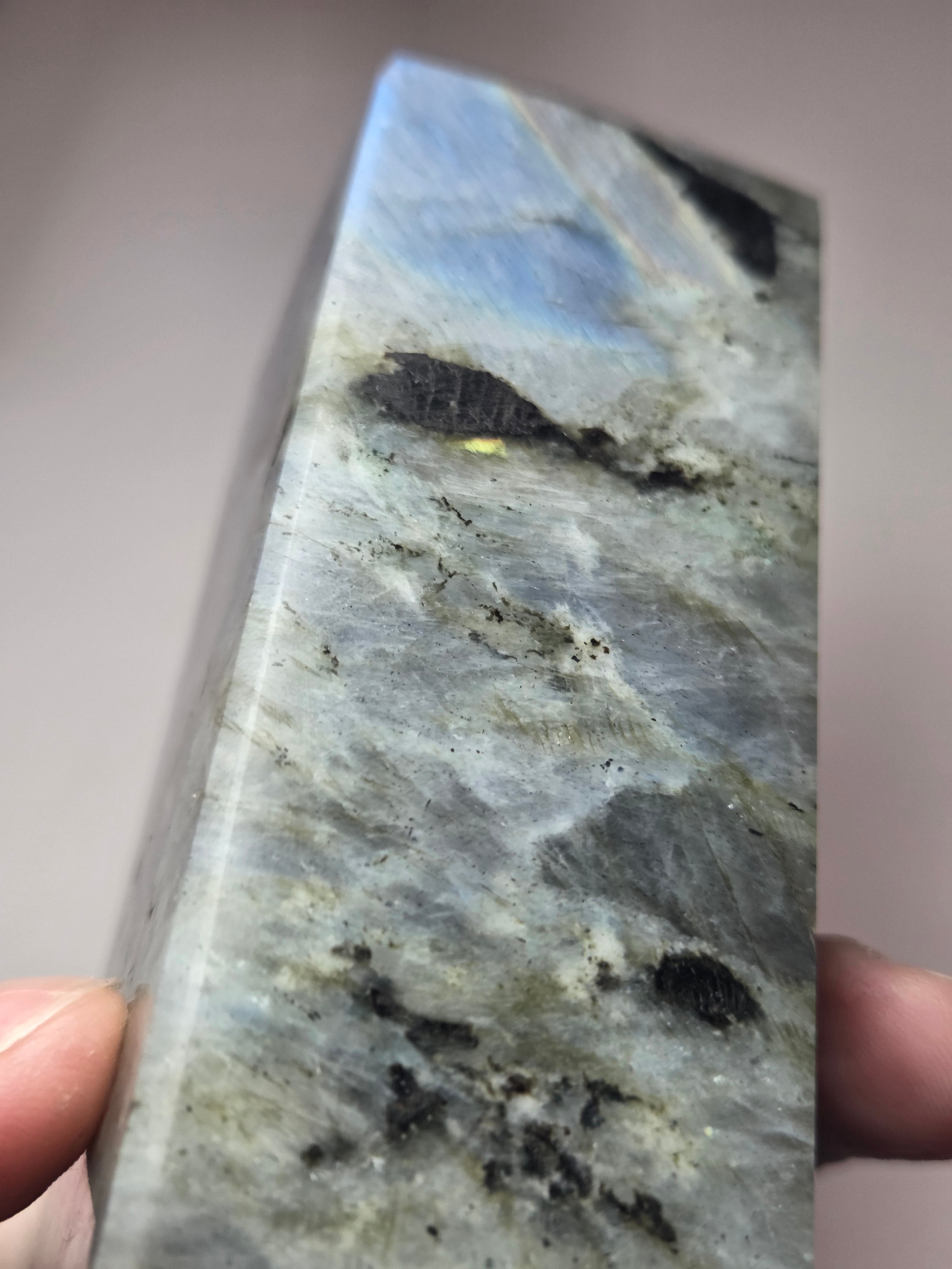 Labradorite crystal tower carving