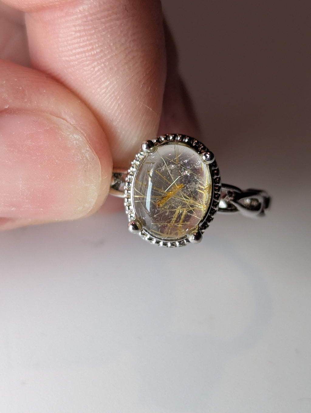 1 x Golden Rutlile crystal Adjustable ring stainless steel