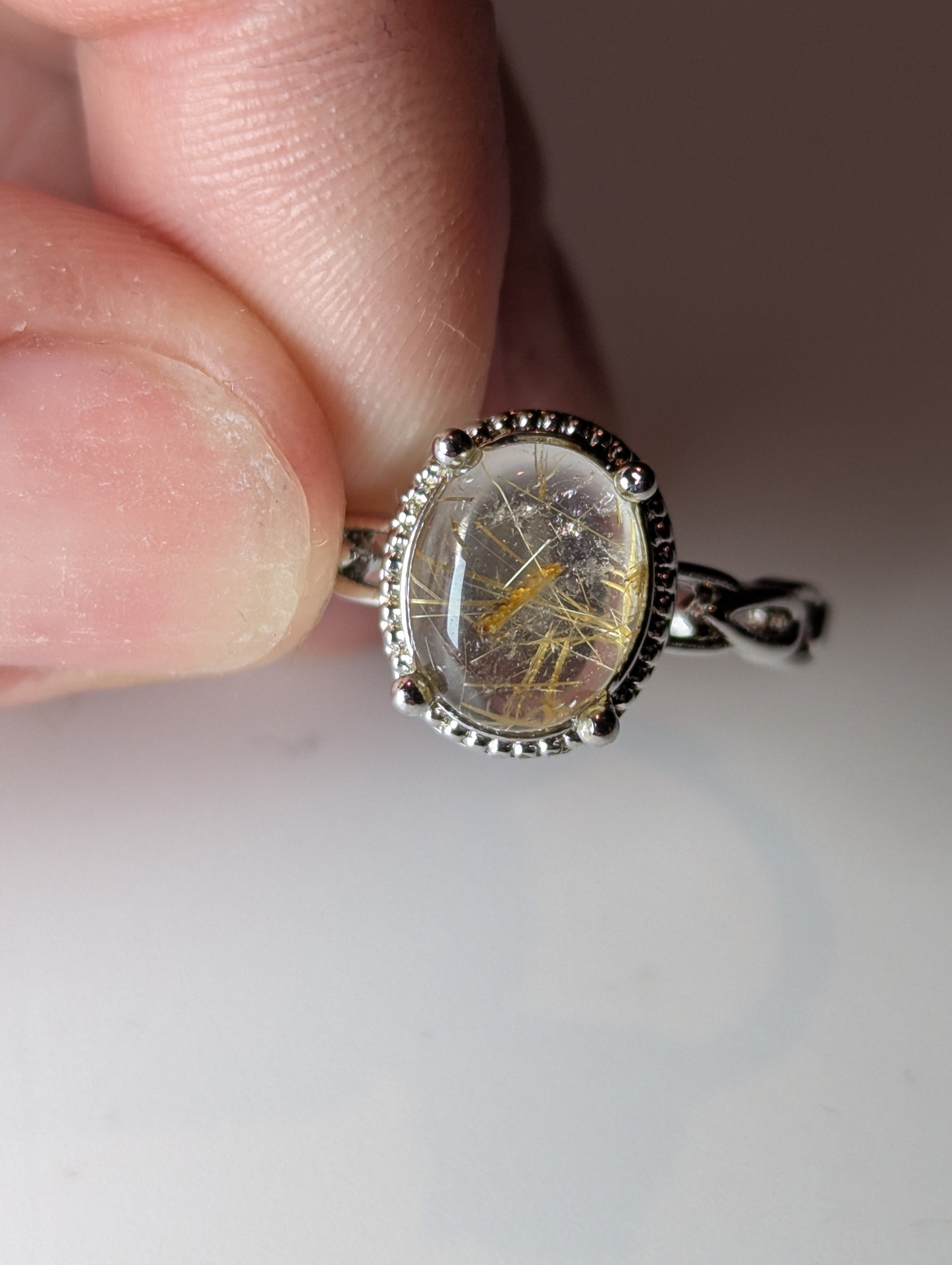 1 x Golden Rutlile crystal Adjustable ring stainless steel