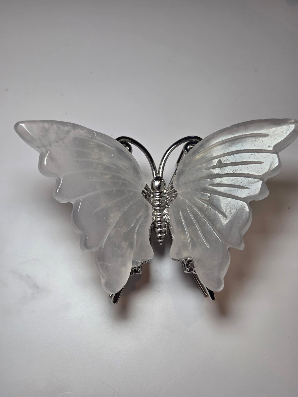 Clear quartz crystal butterfly carving