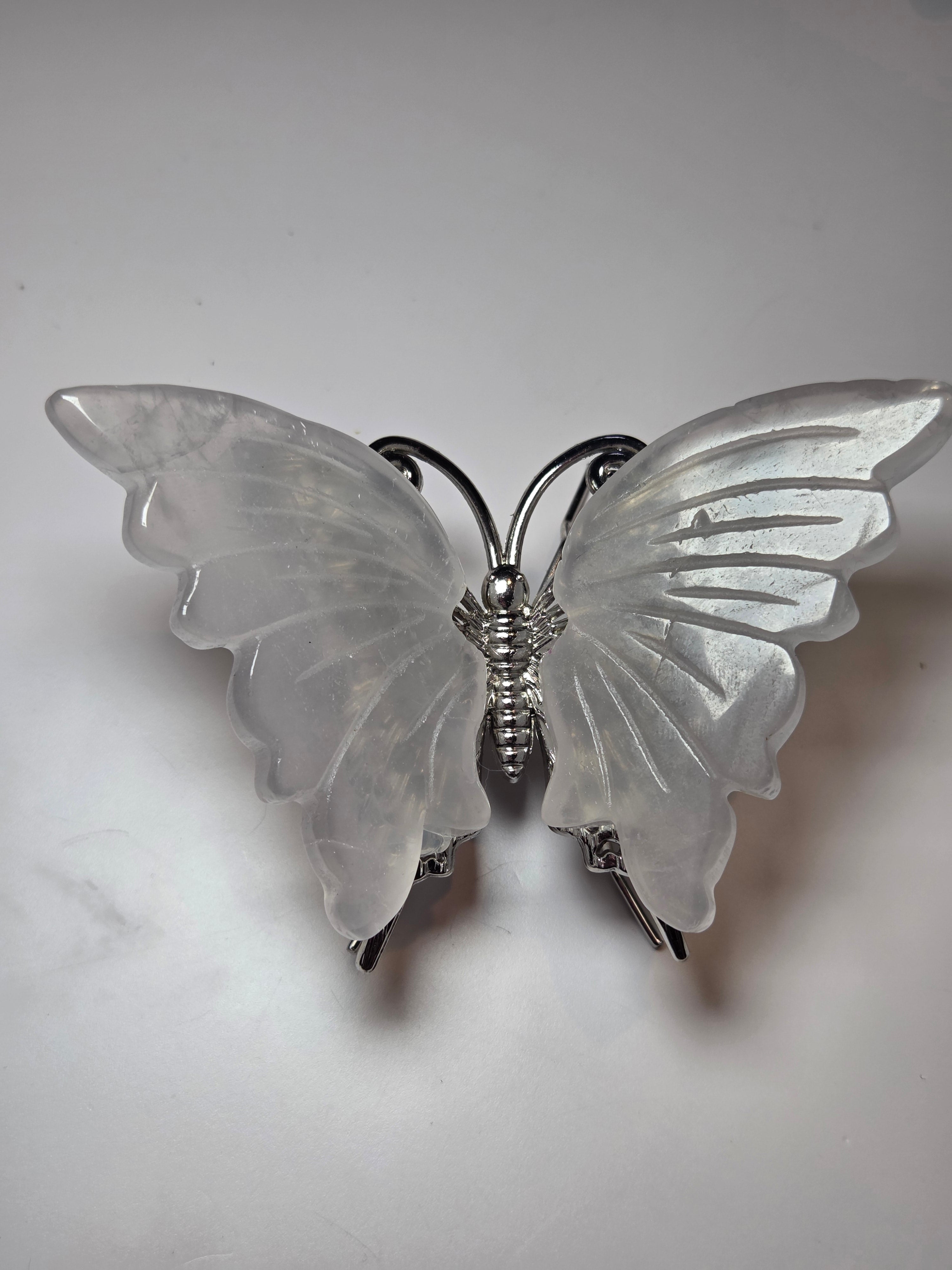 Clear quartz crystal butterfly carving