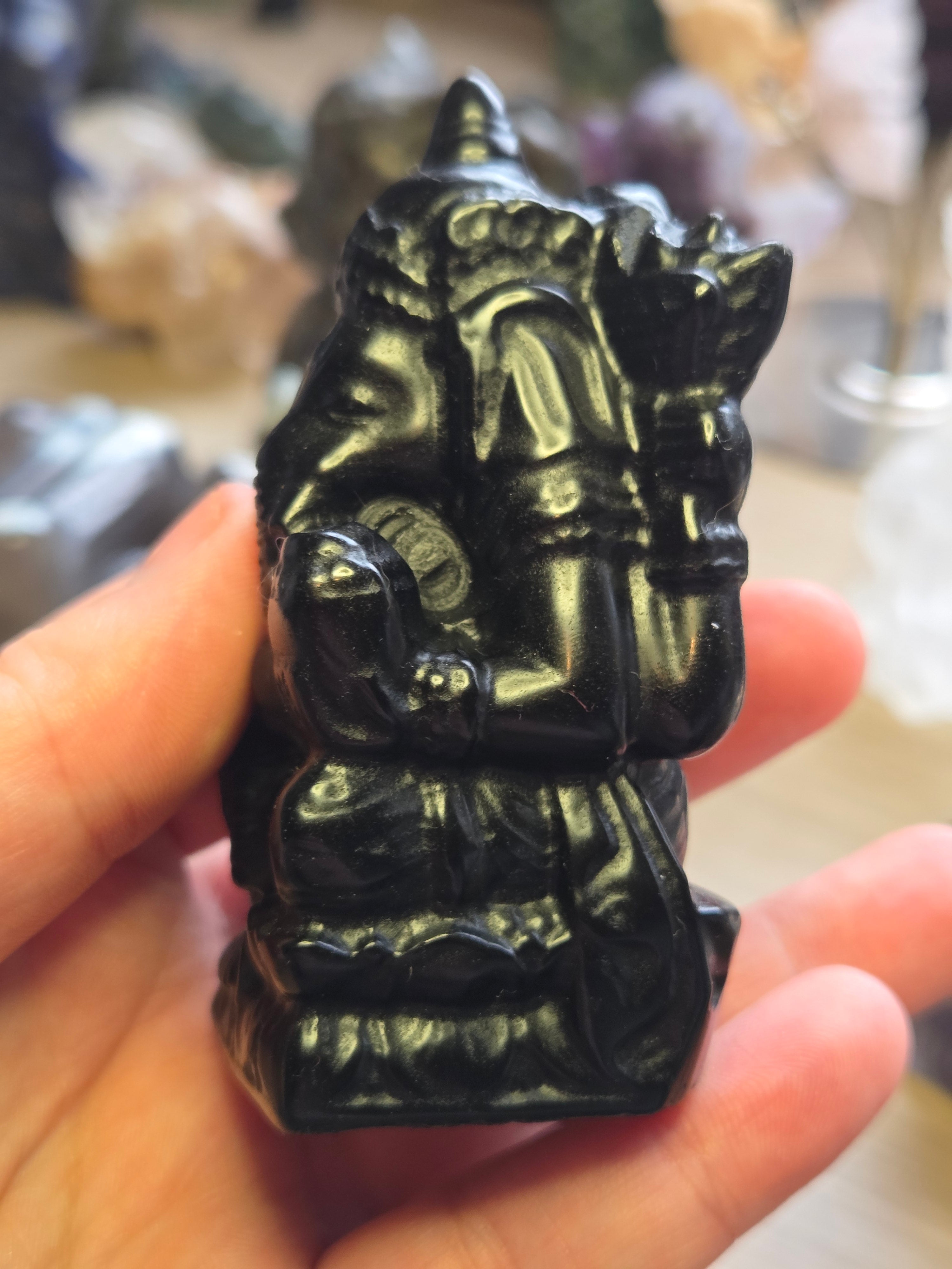 Obsidian crystal Ganesha carving