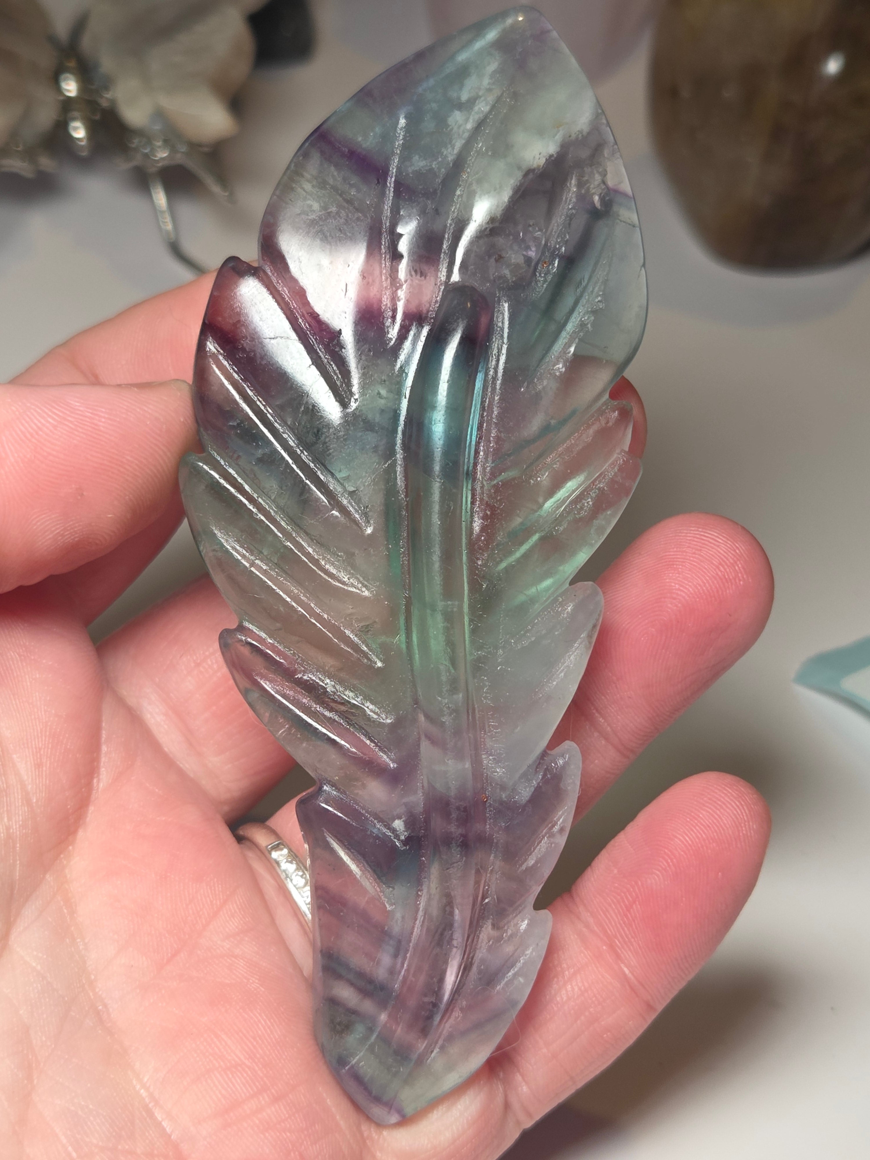 Flourite crystal feather carving