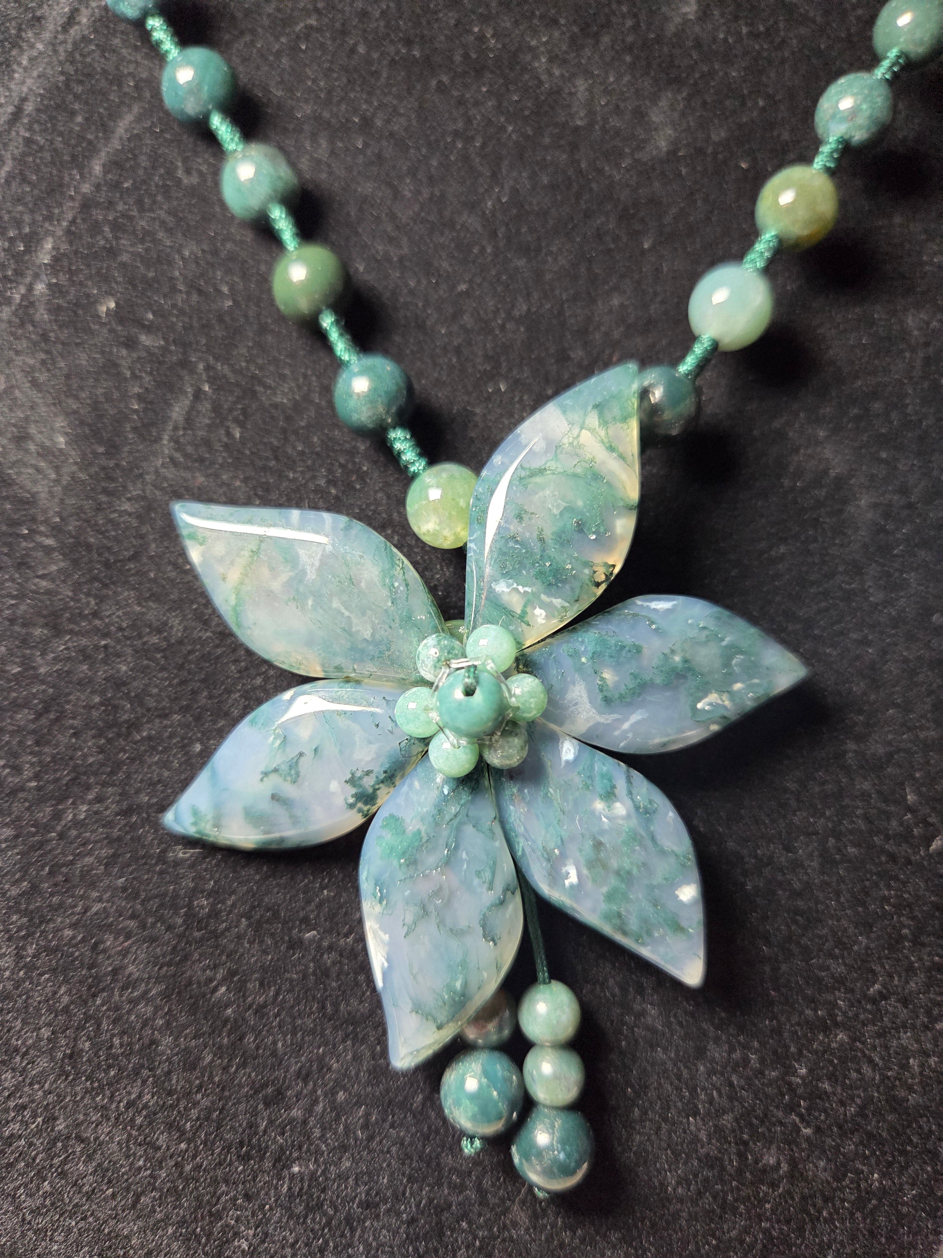 Amazing  grade AAA Moss agate crystal long  necklace