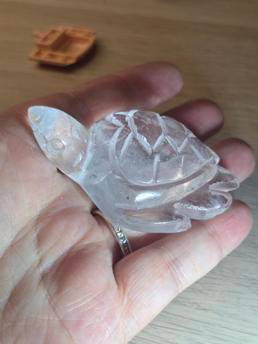 Clear quartz crystal turtle carving