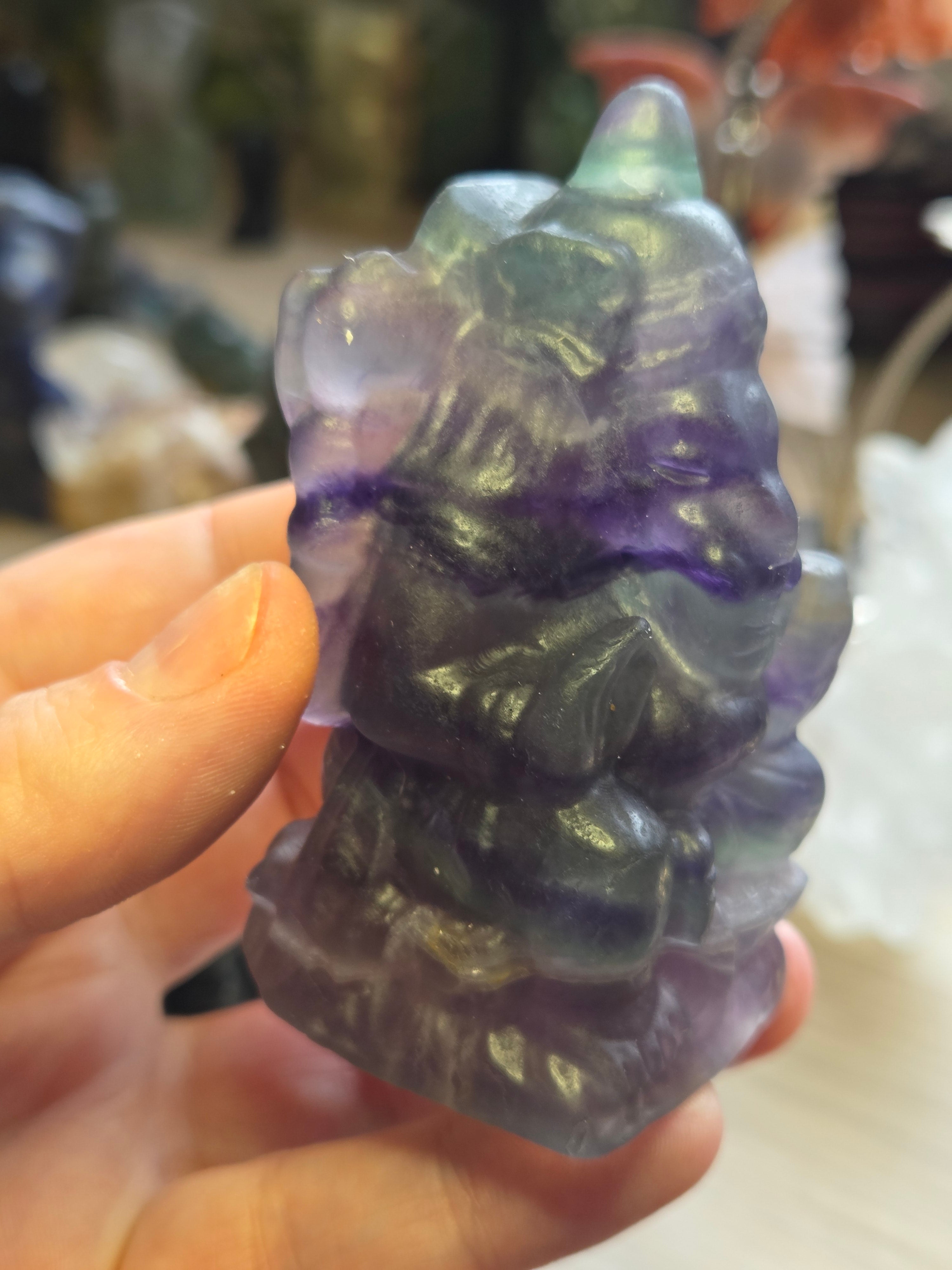 Flourite crystal Ganesha carving