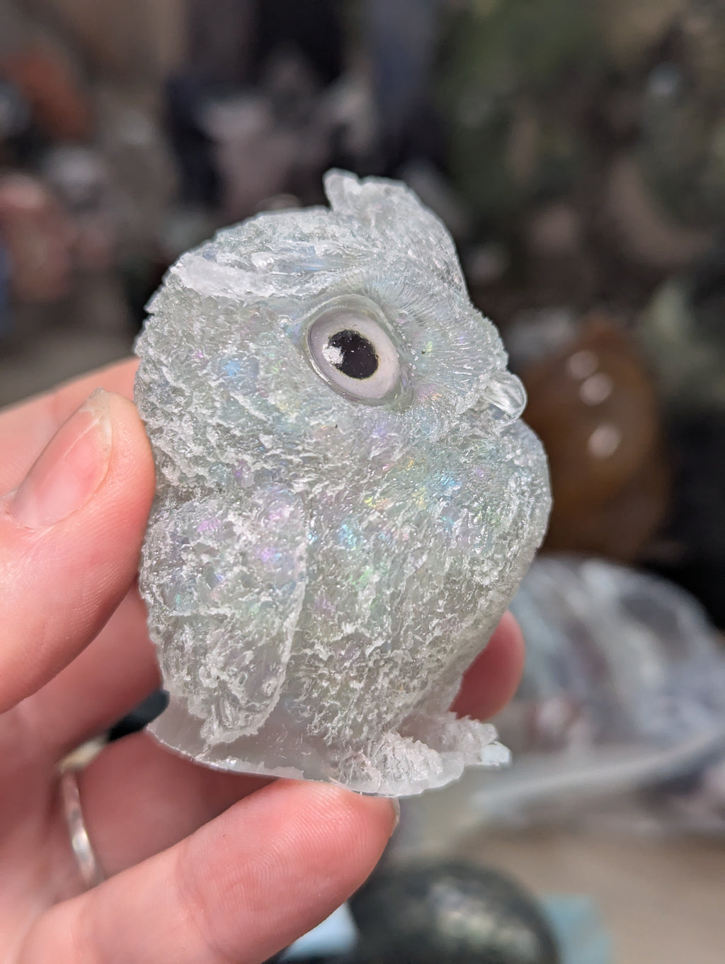 Man Made aura stone Resin owl carving