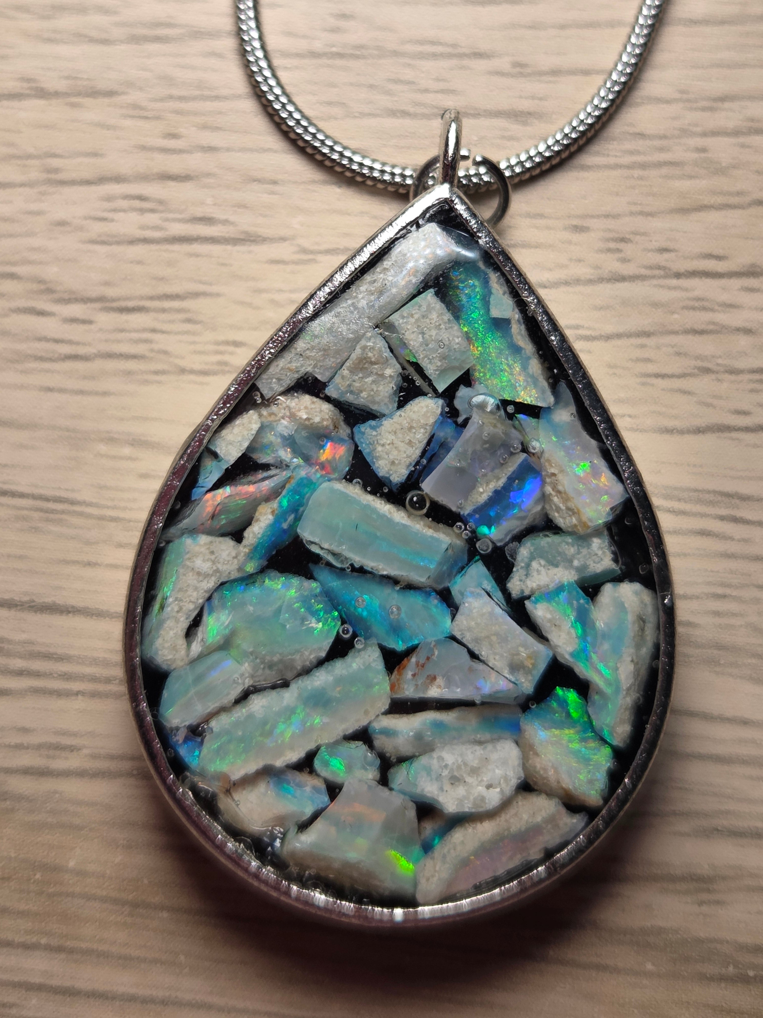 Australian opal crystal handmade necklace set in resin