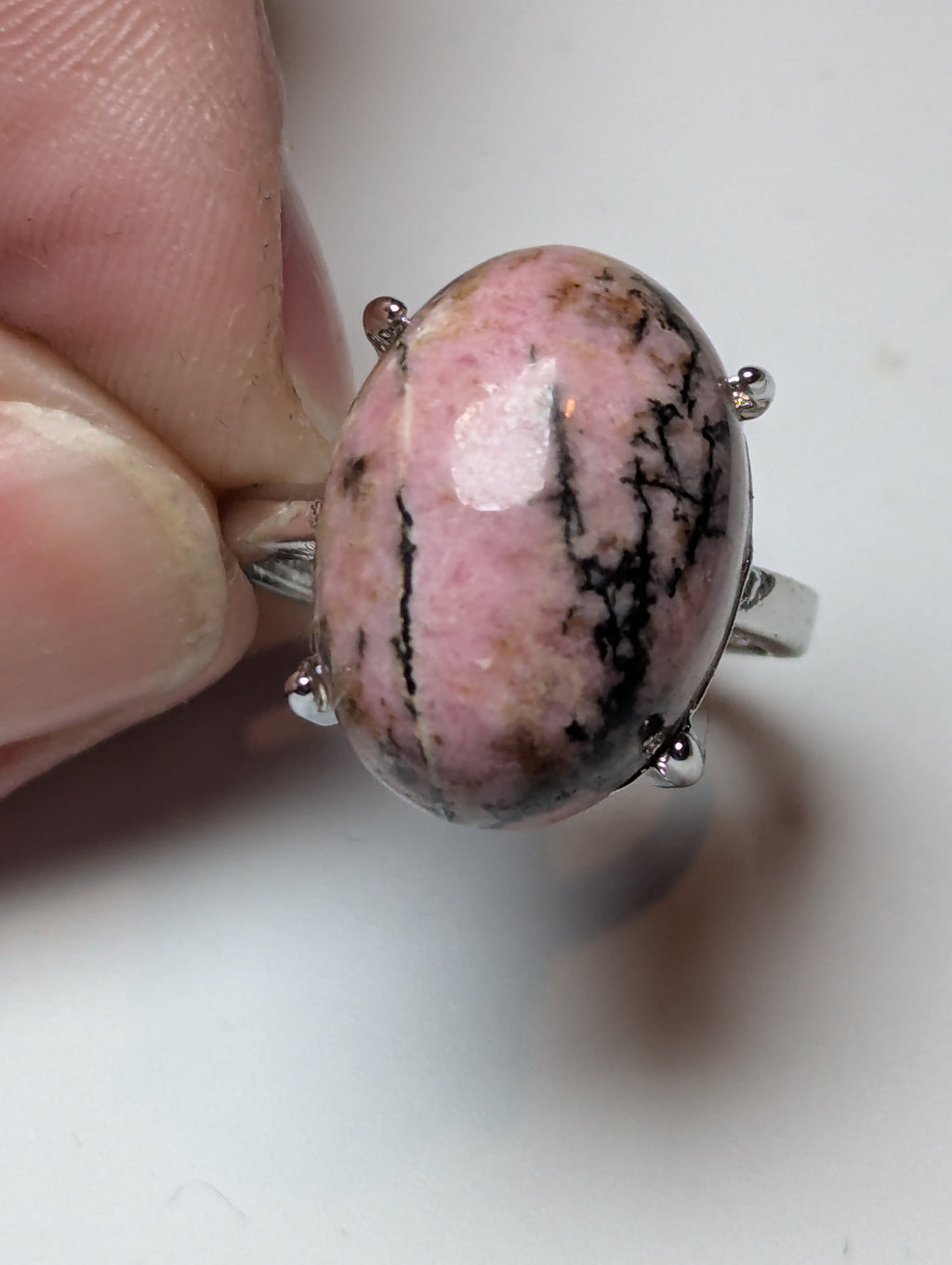 Pink Rhodonite crystal Adjustable ring