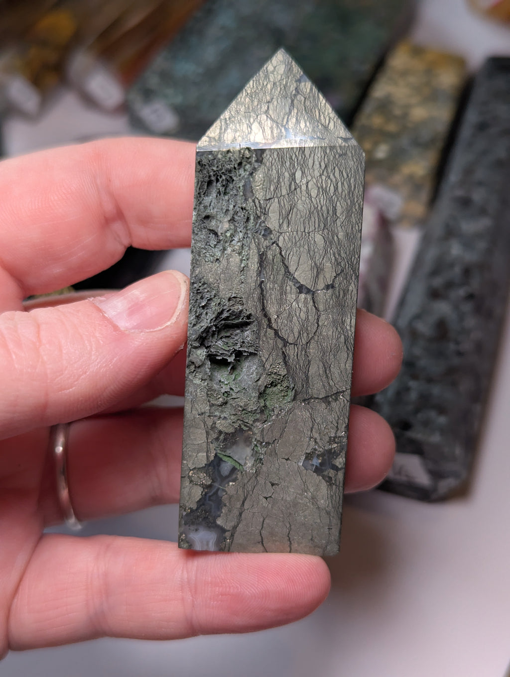 Pyrite crystal with Agate tower