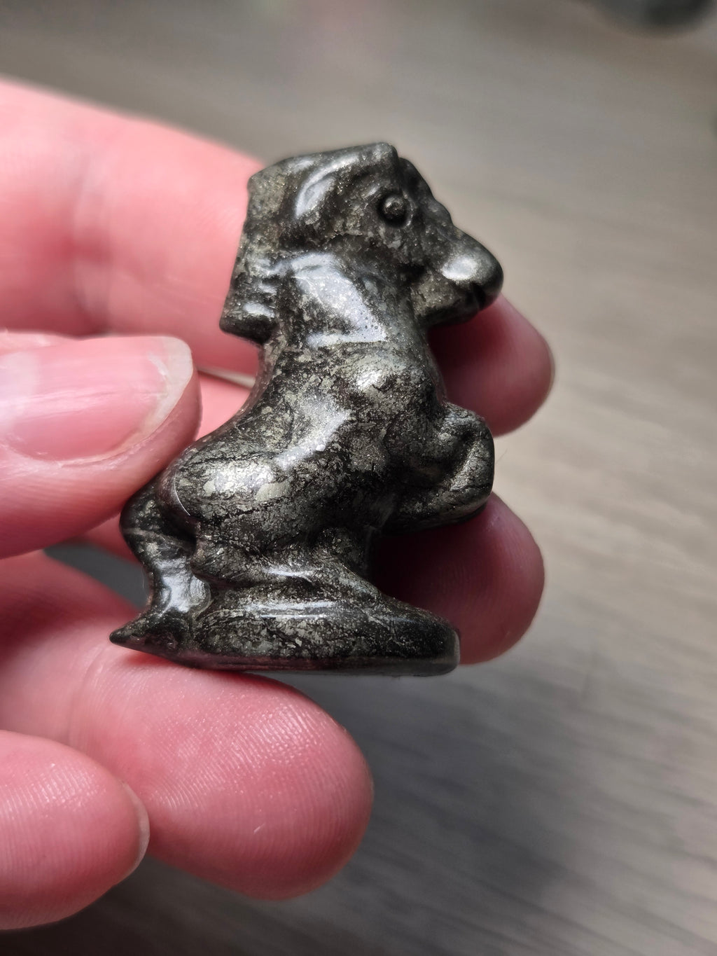 Pyrite crystal horse carving