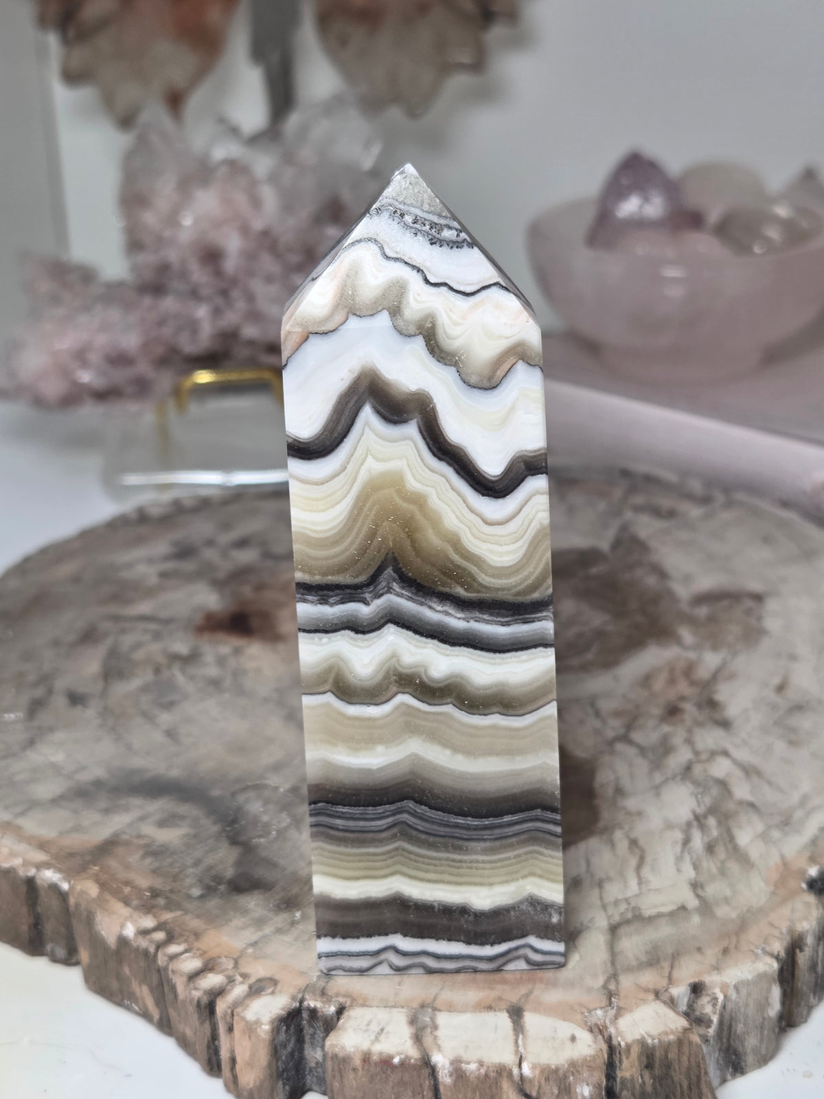 Orange calcite crystal tower