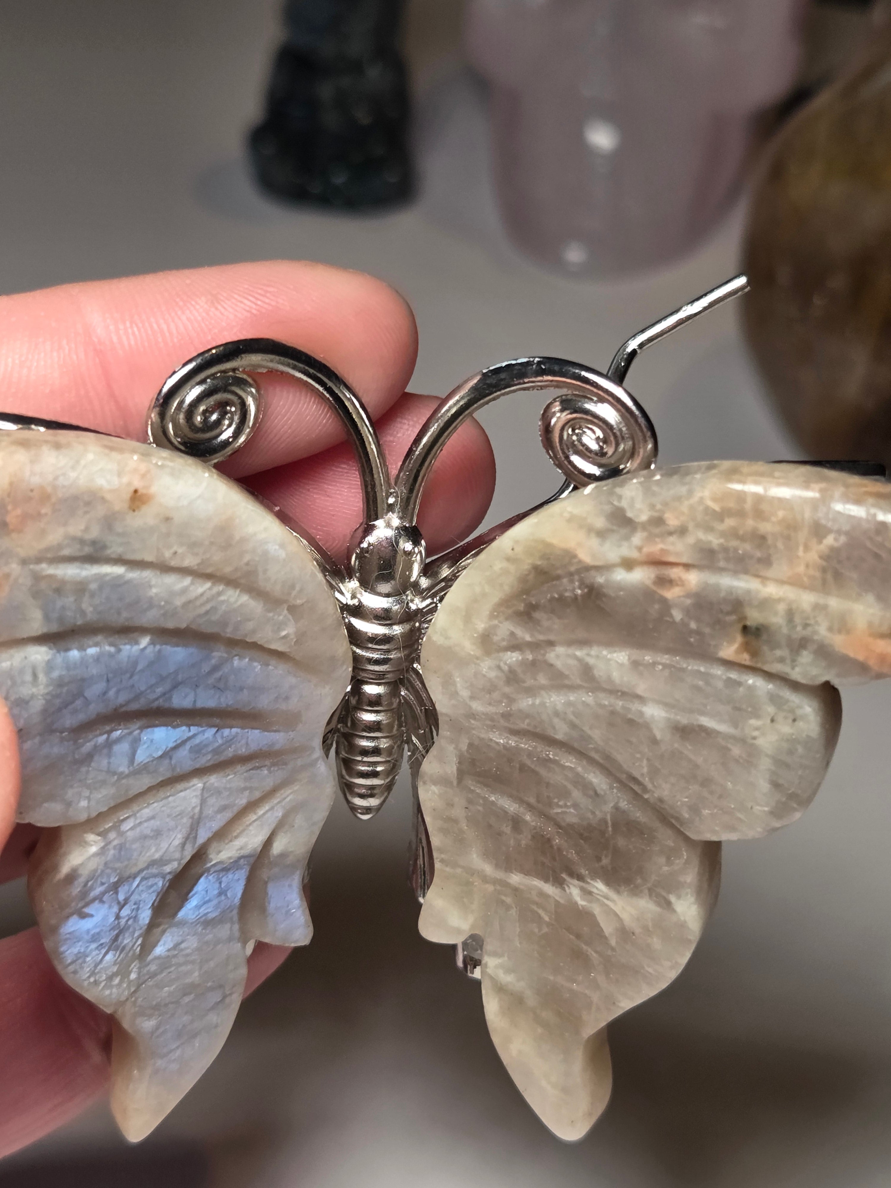 Rainbow moonstone crystal butterfly carving
