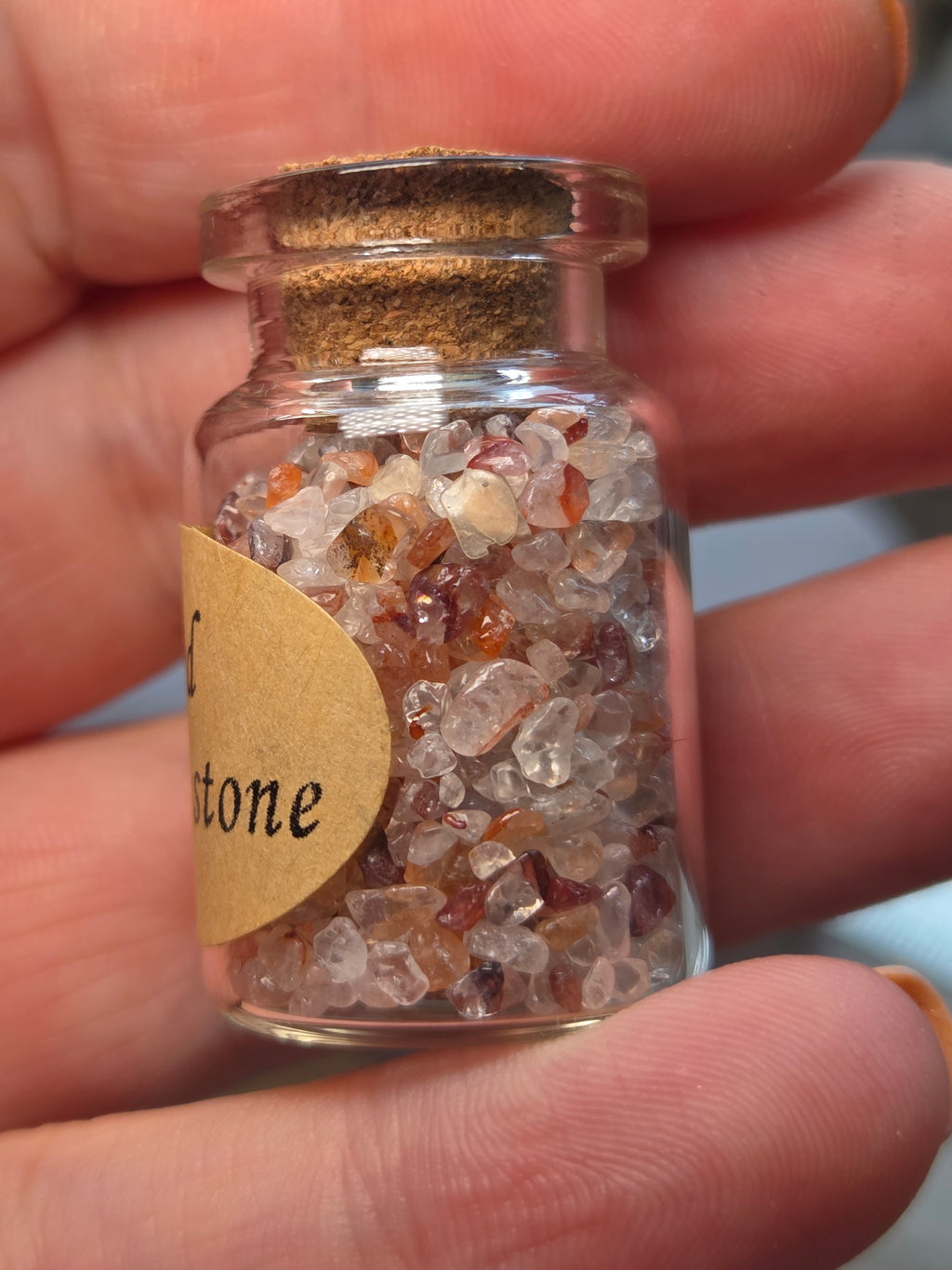 Crystal chips in glass jar