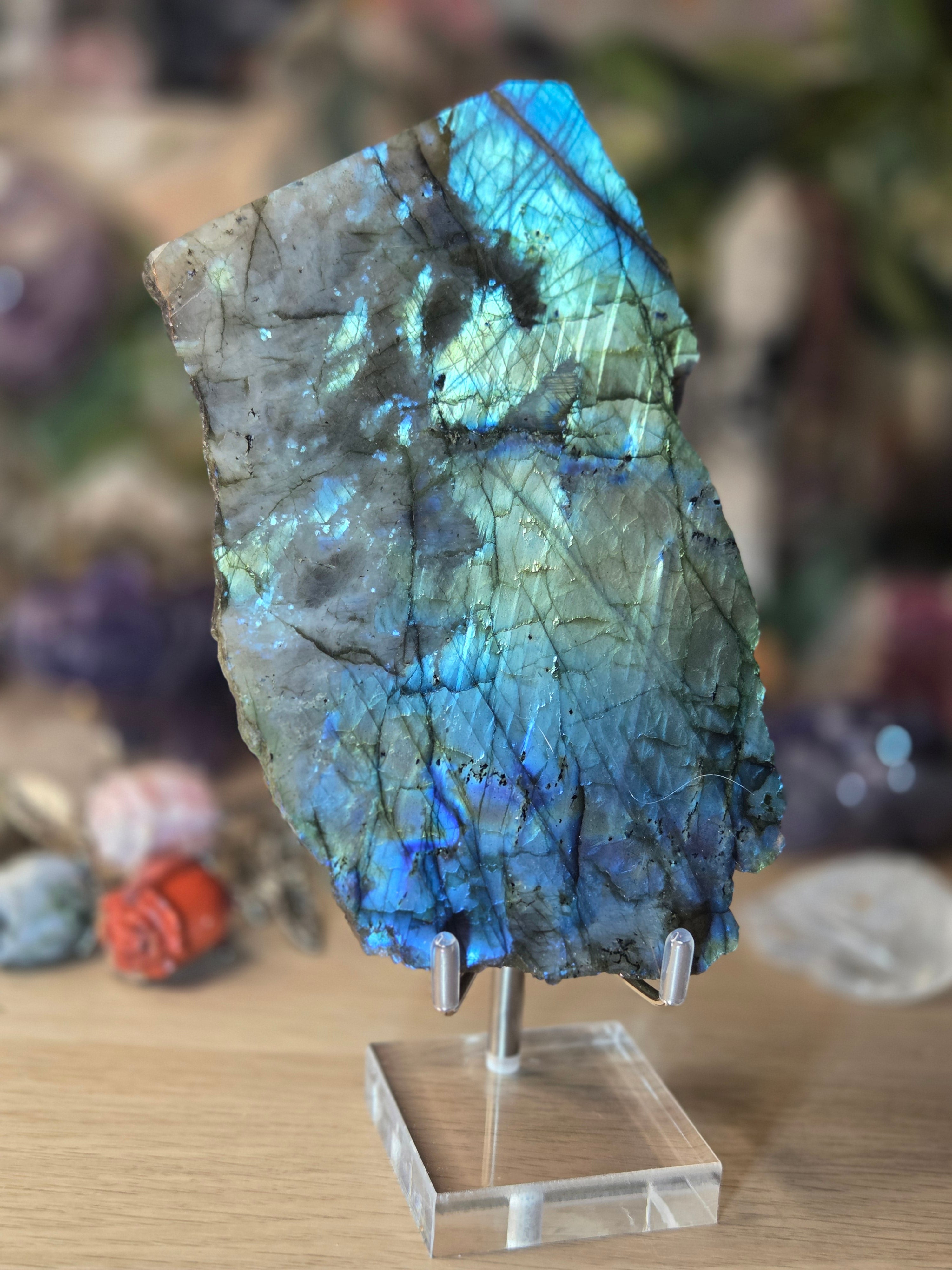 Labradorite crystal slice with stand
