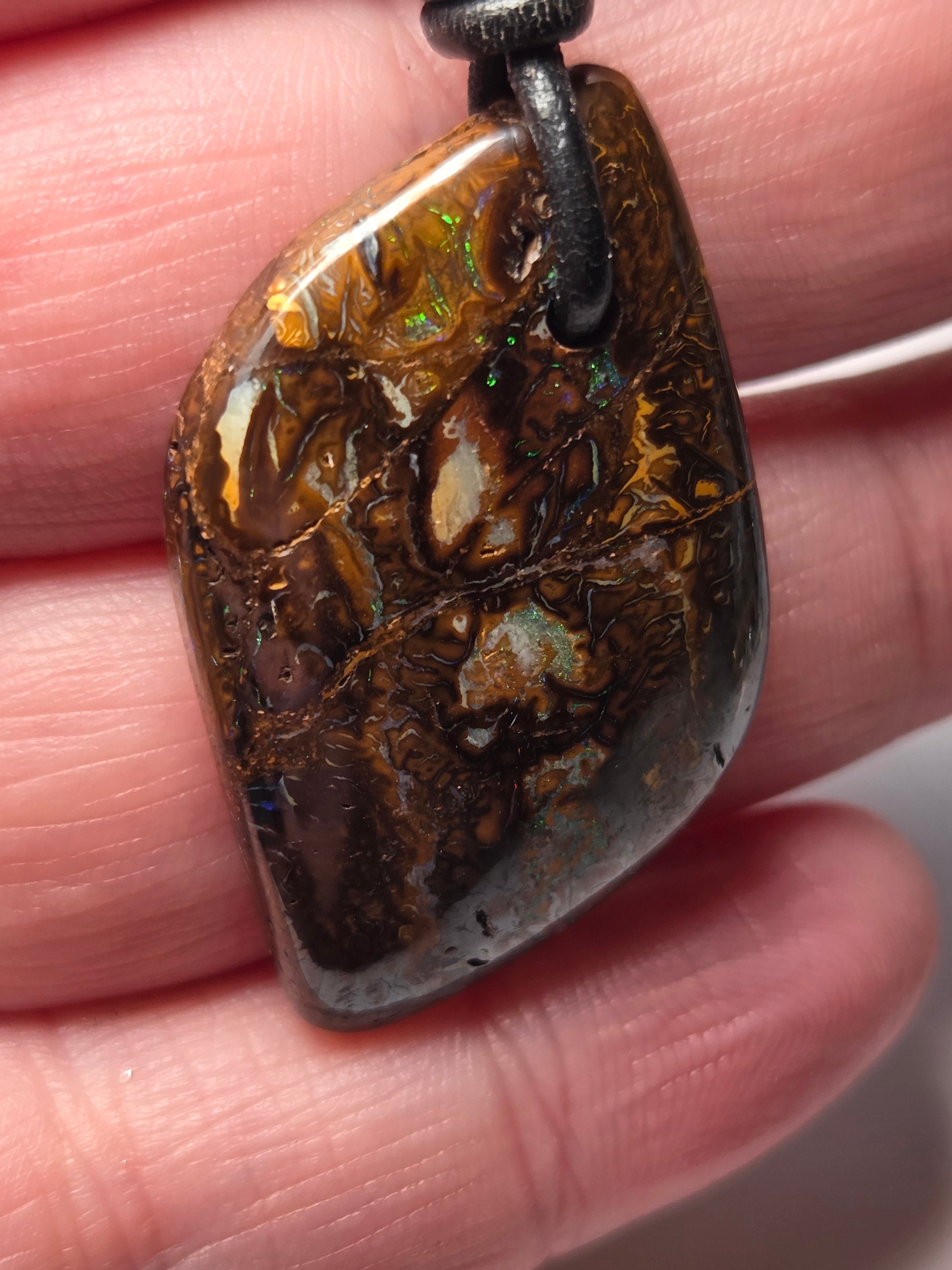 Matrix opal on a ajustable  leather necklace