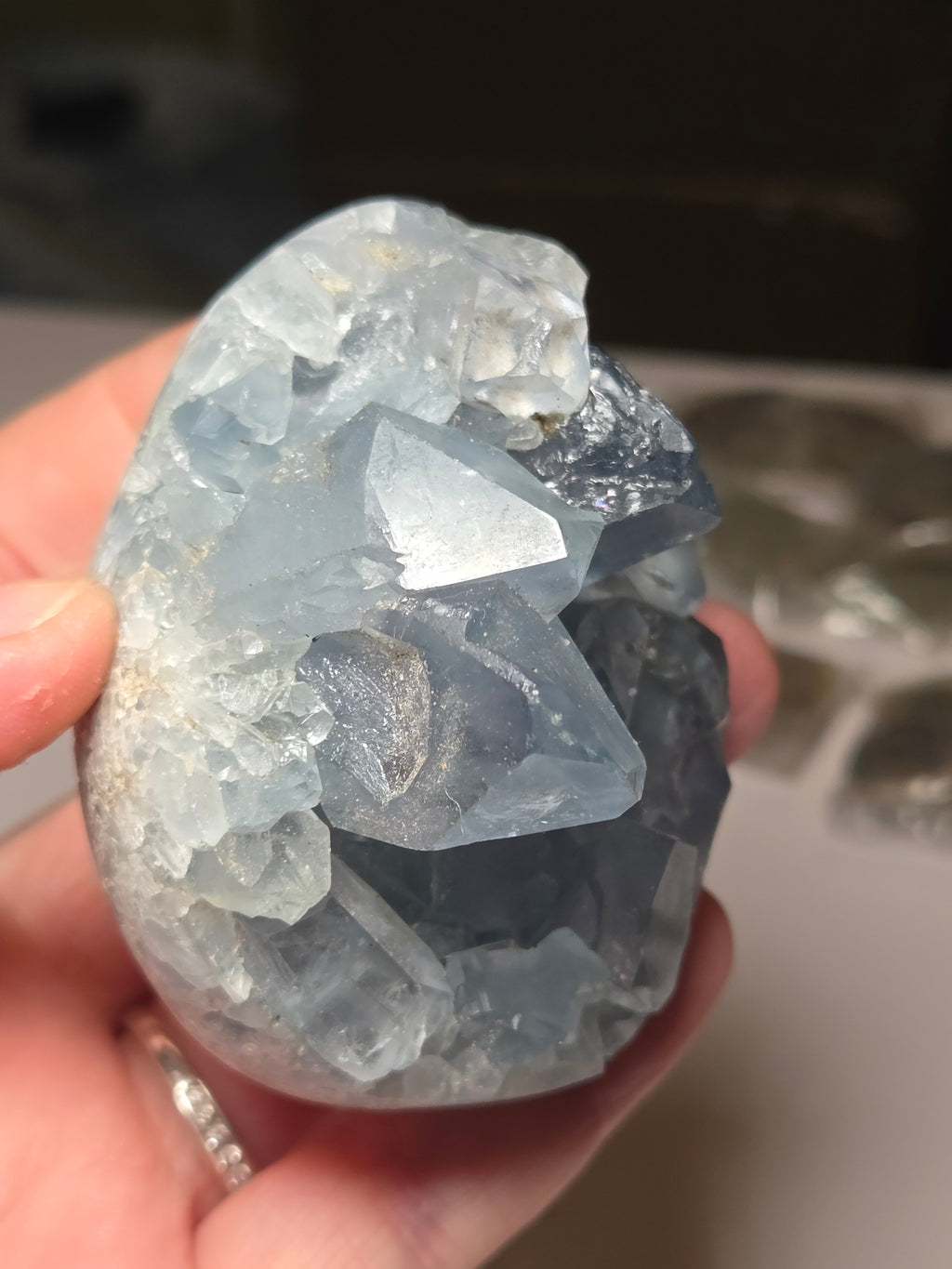 Blue calcite crystal Egg carving
