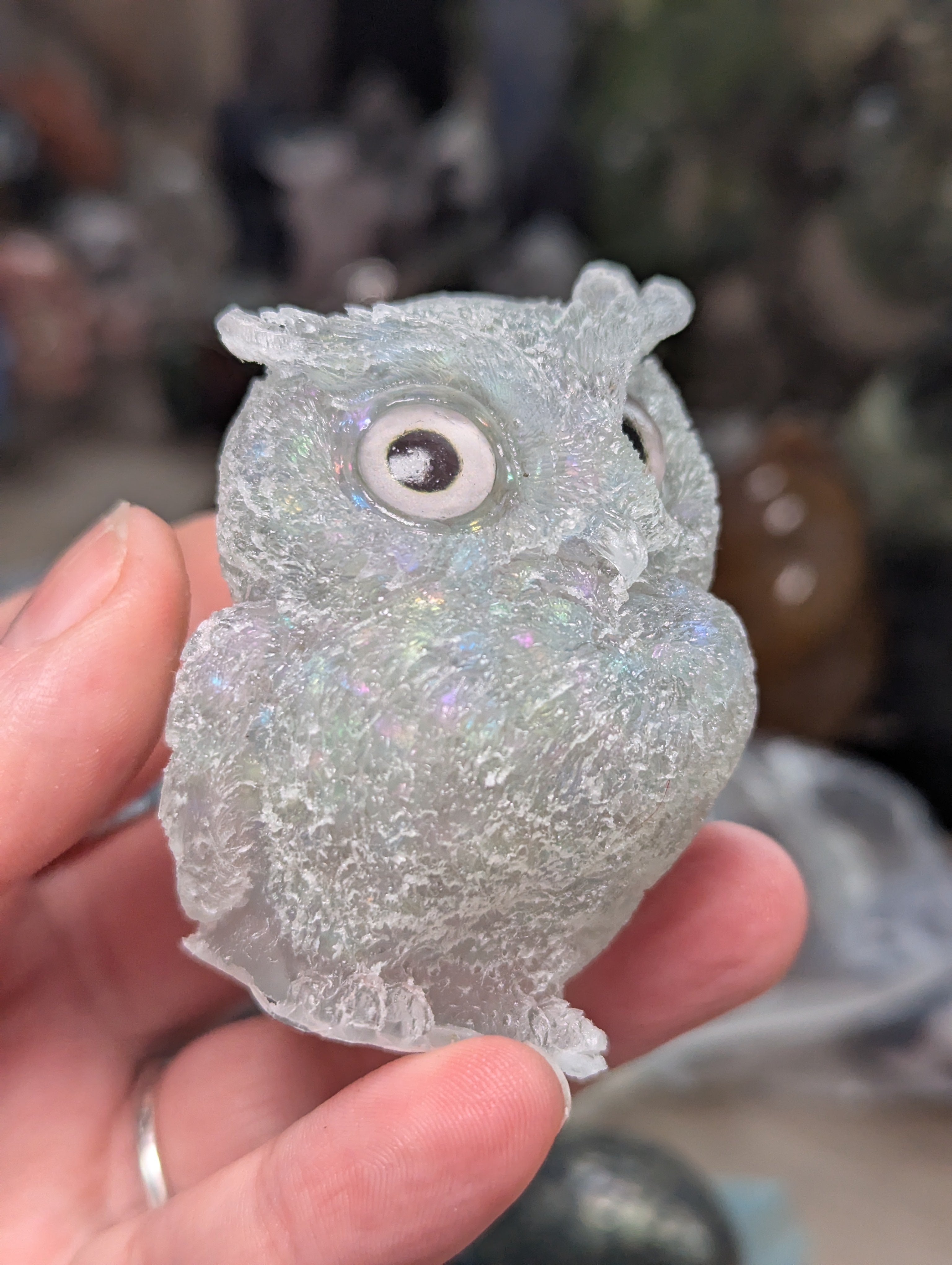 Man Made aura stone Resin owl carving