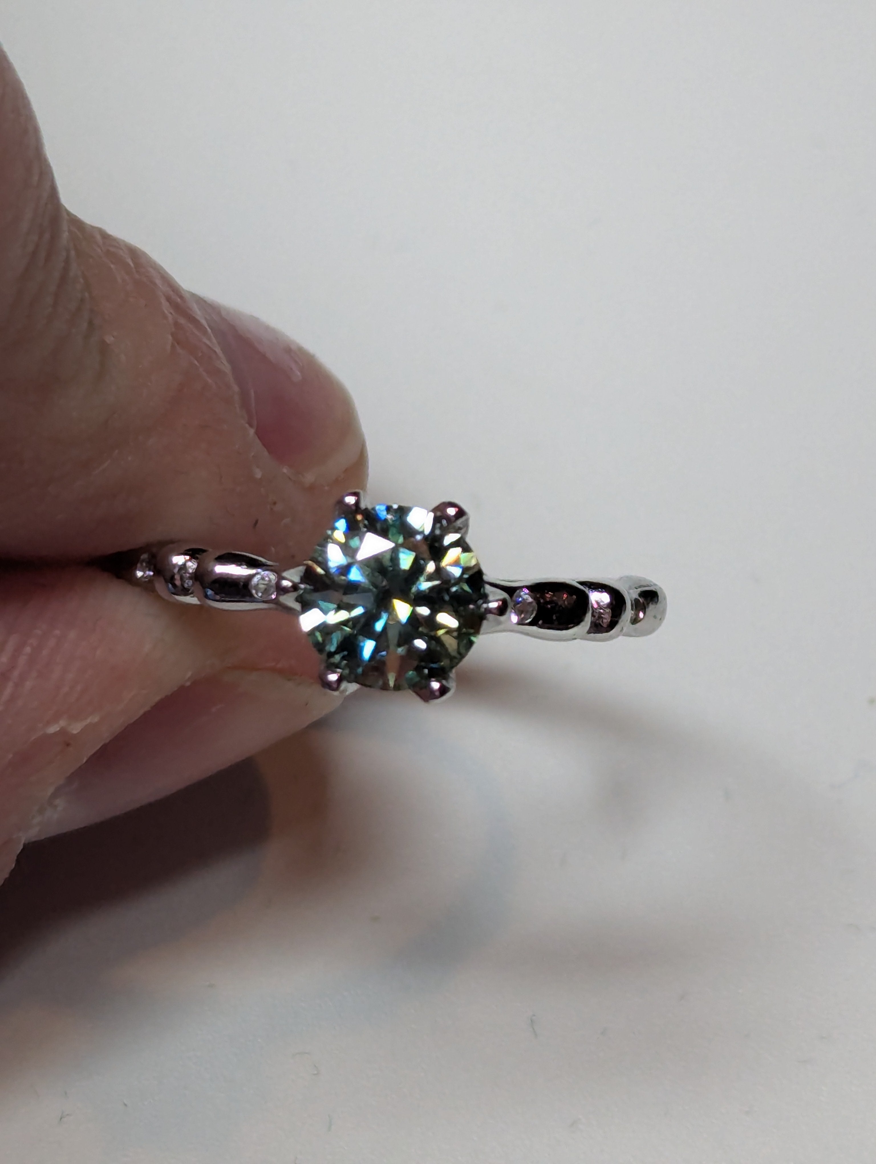 Green Mossanite Adjustable diamond ring