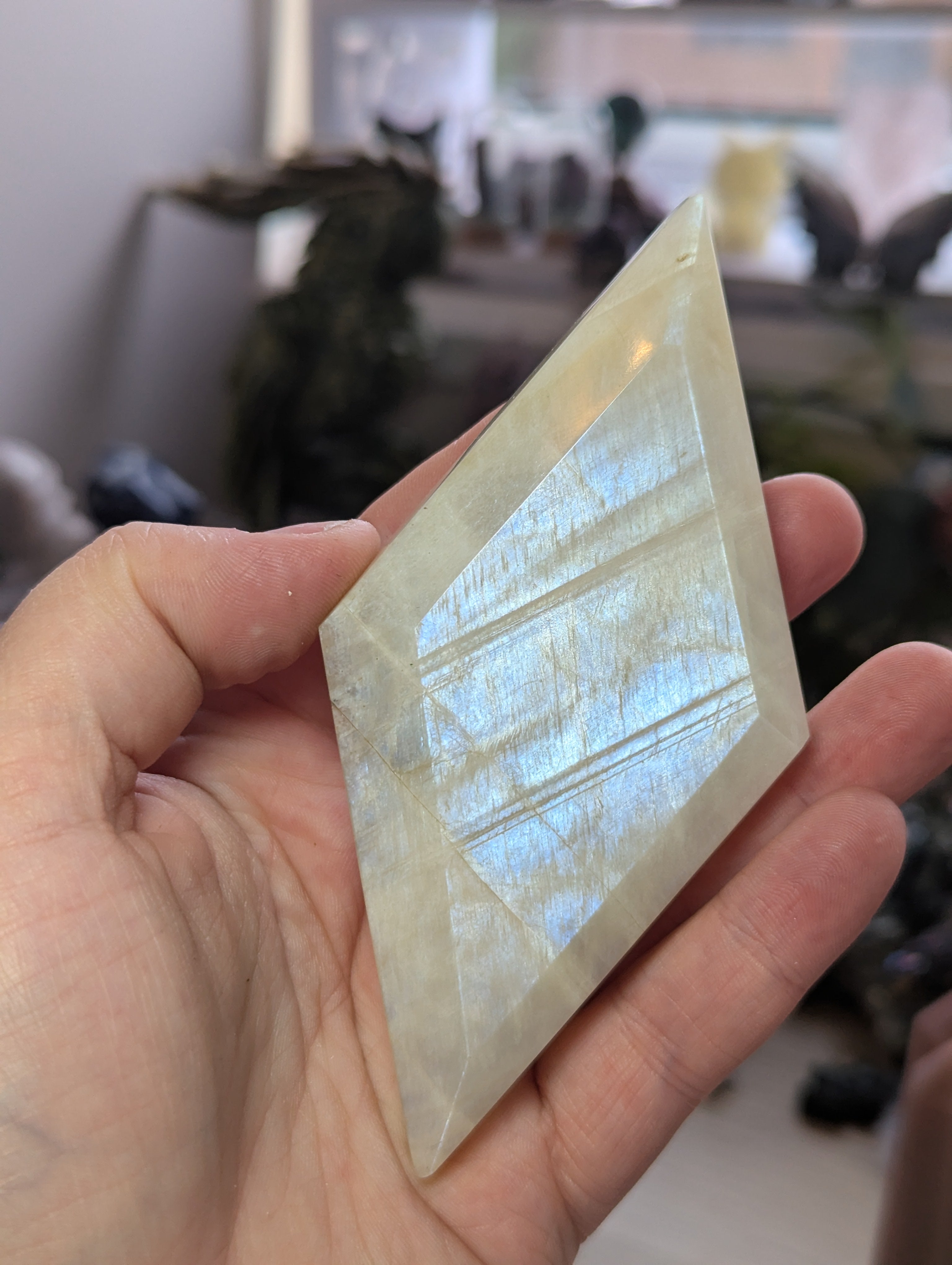 Rainbow moonstone crystal diamond crystal with Stand