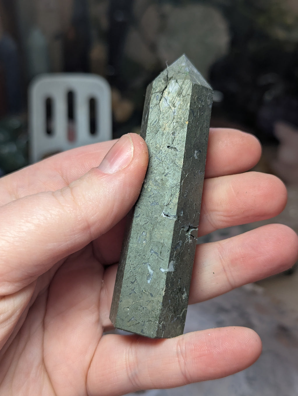 Pyrite crystal tower with agate and has opened natural caves