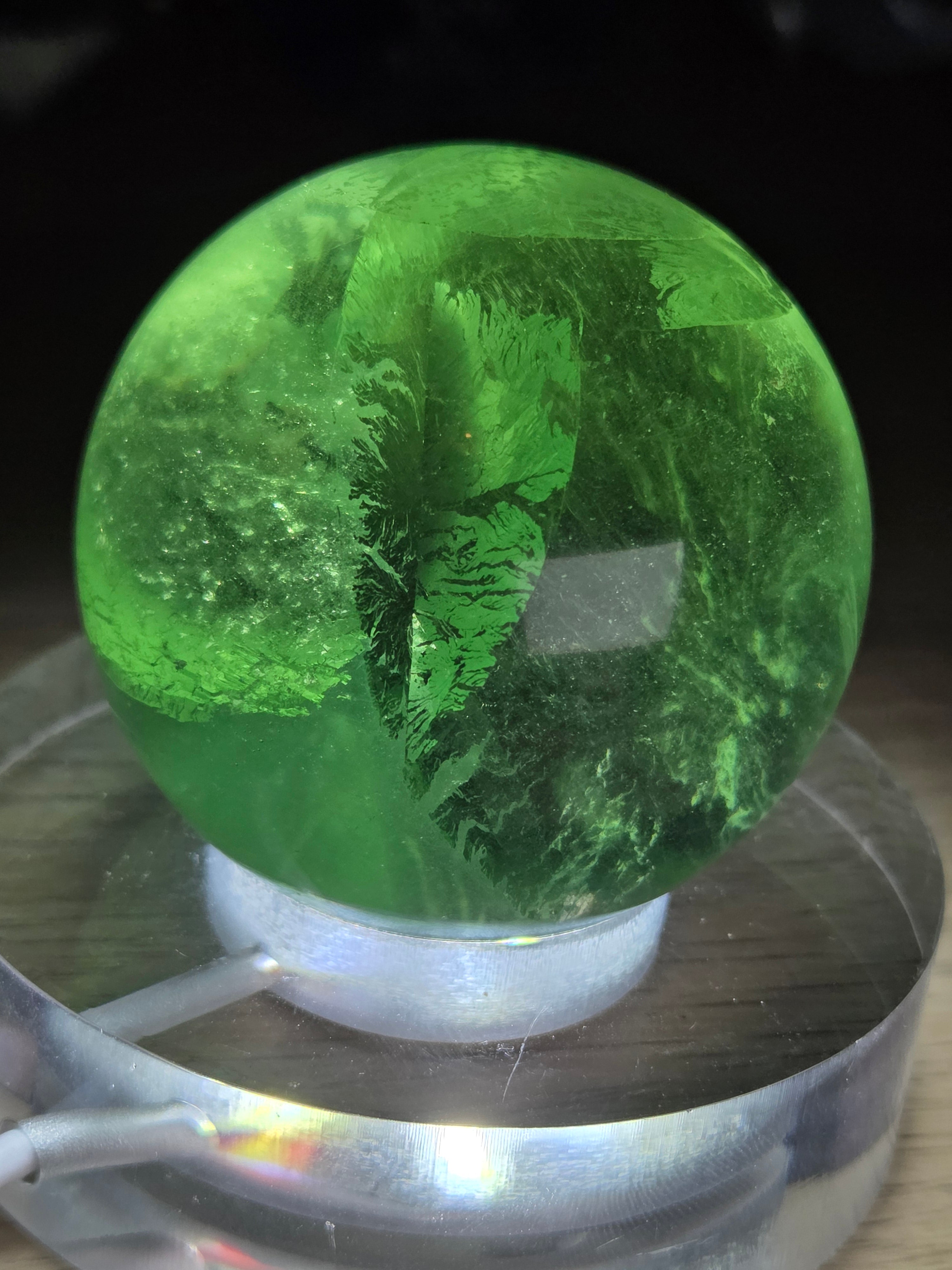 Grade AA Green flourite crystal sphere carving with light stand USB
