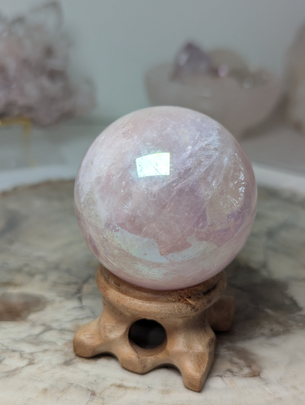 Aura Rose quartz crystal sphere