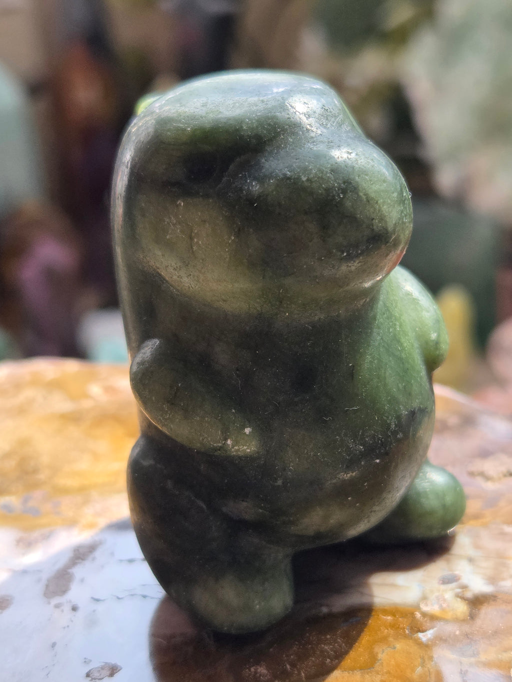 Green jade crystal Dinosaur carving