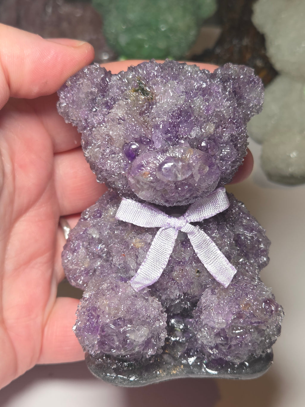 Amethyst crystal chip in resin  bear carving