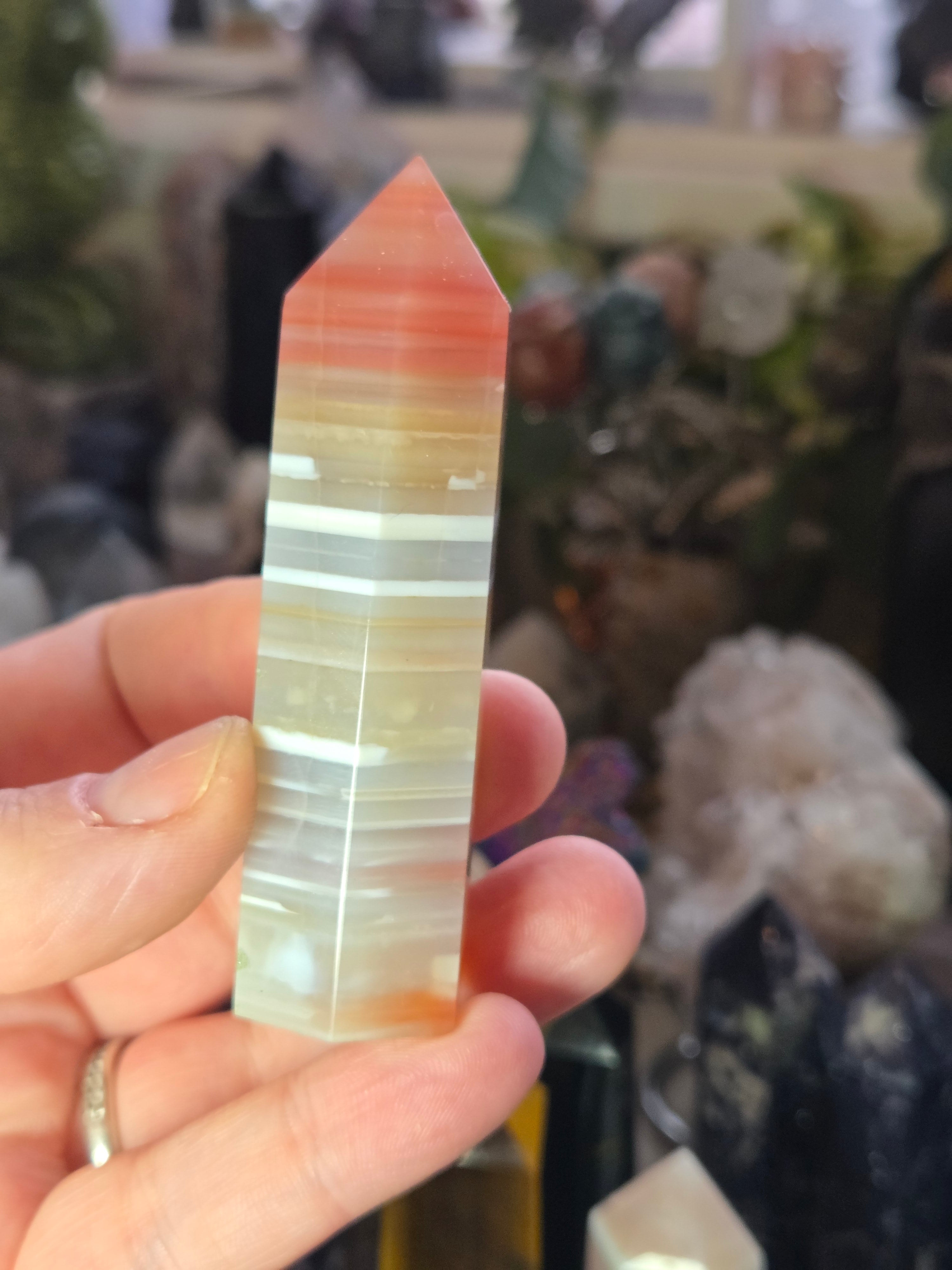 Pink Banded Jade crystal tower
