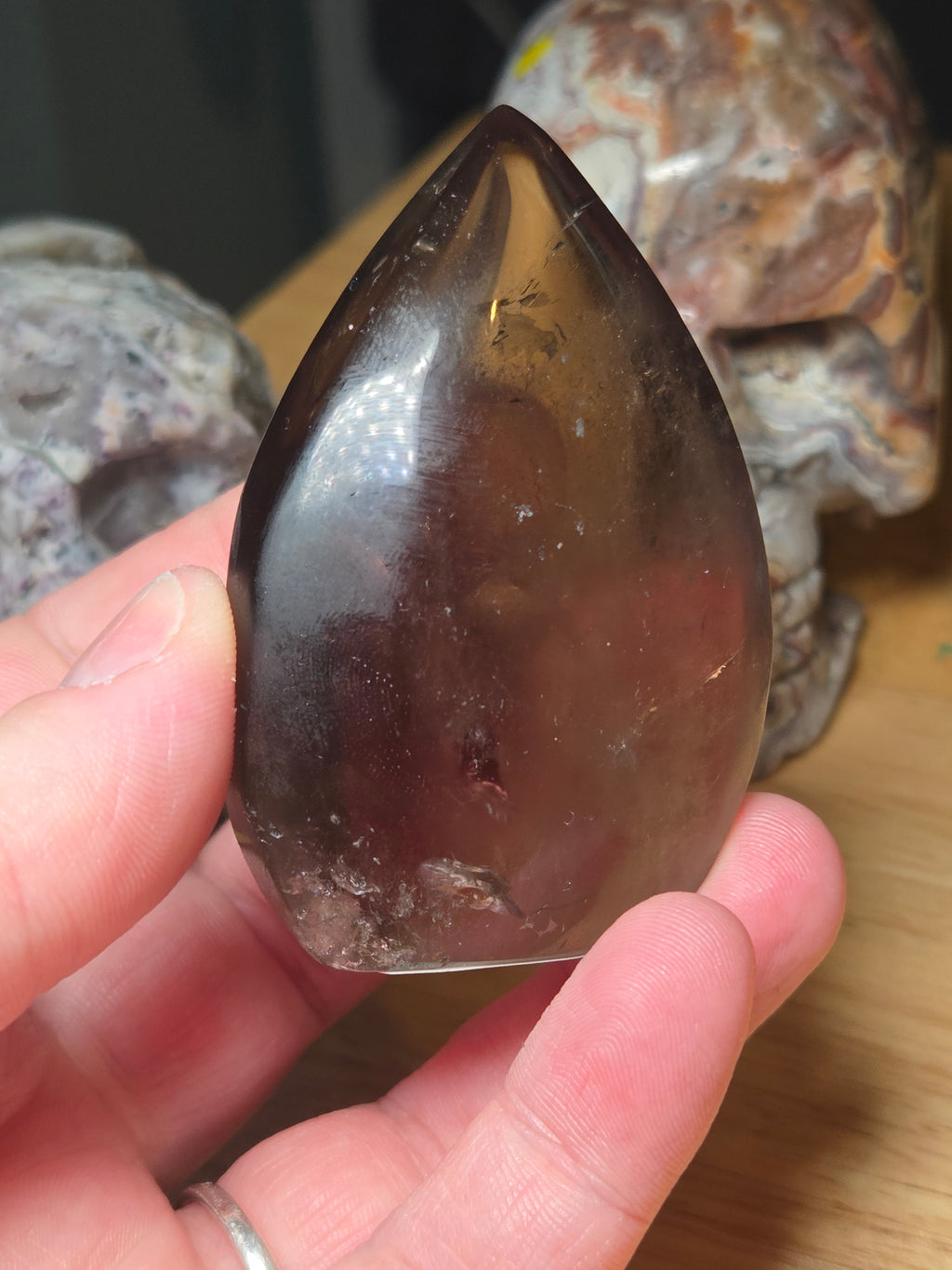 Smokey quartz crystal tear drop carving