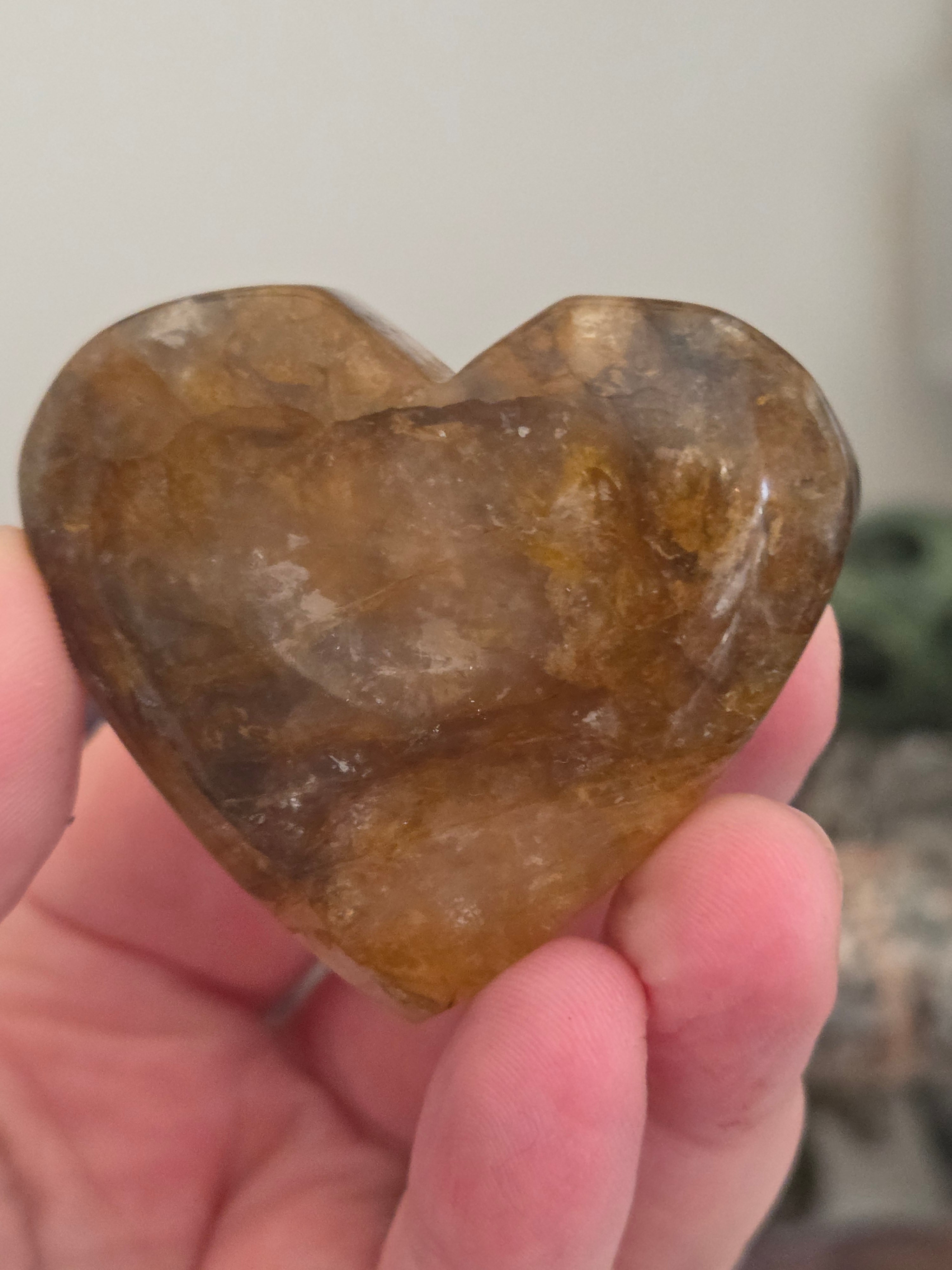 Fire quartz and  golden healer crystal heart