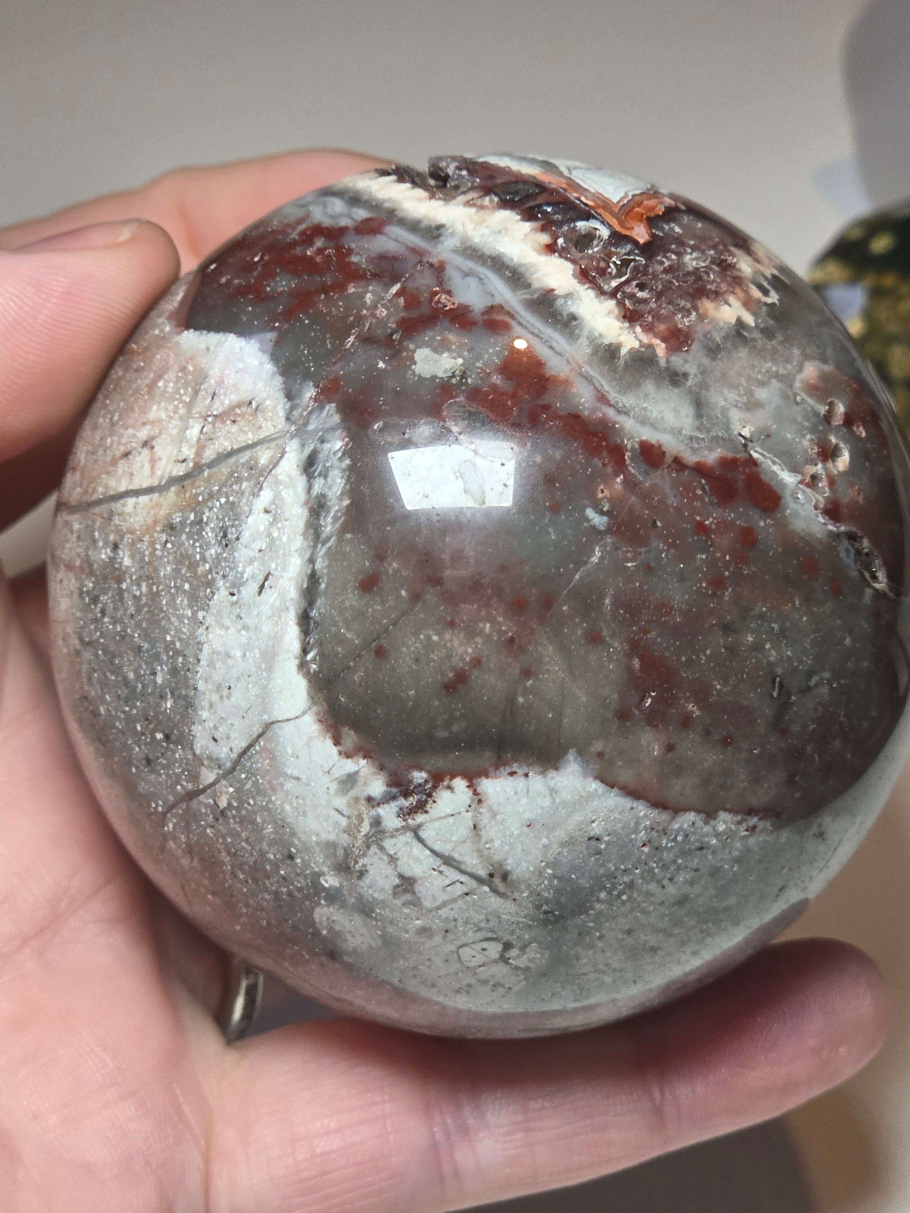 Mexican crazy lace agate crystal sphere  with imperfections