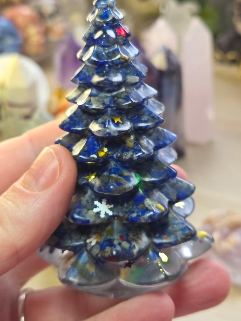 crystal chips in resin  tree carving