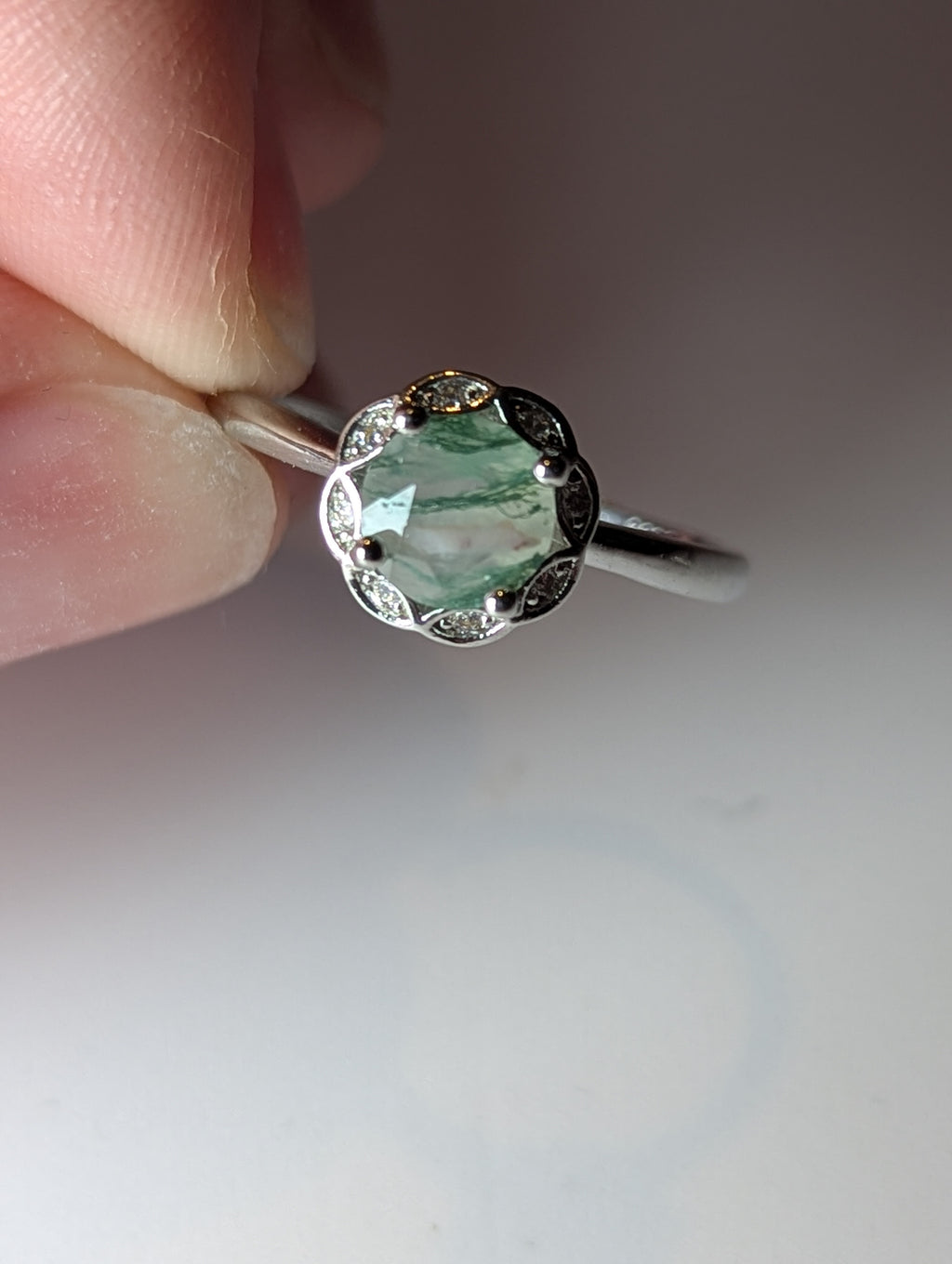 Moss Agate crystal Adjustable ring stainless steel