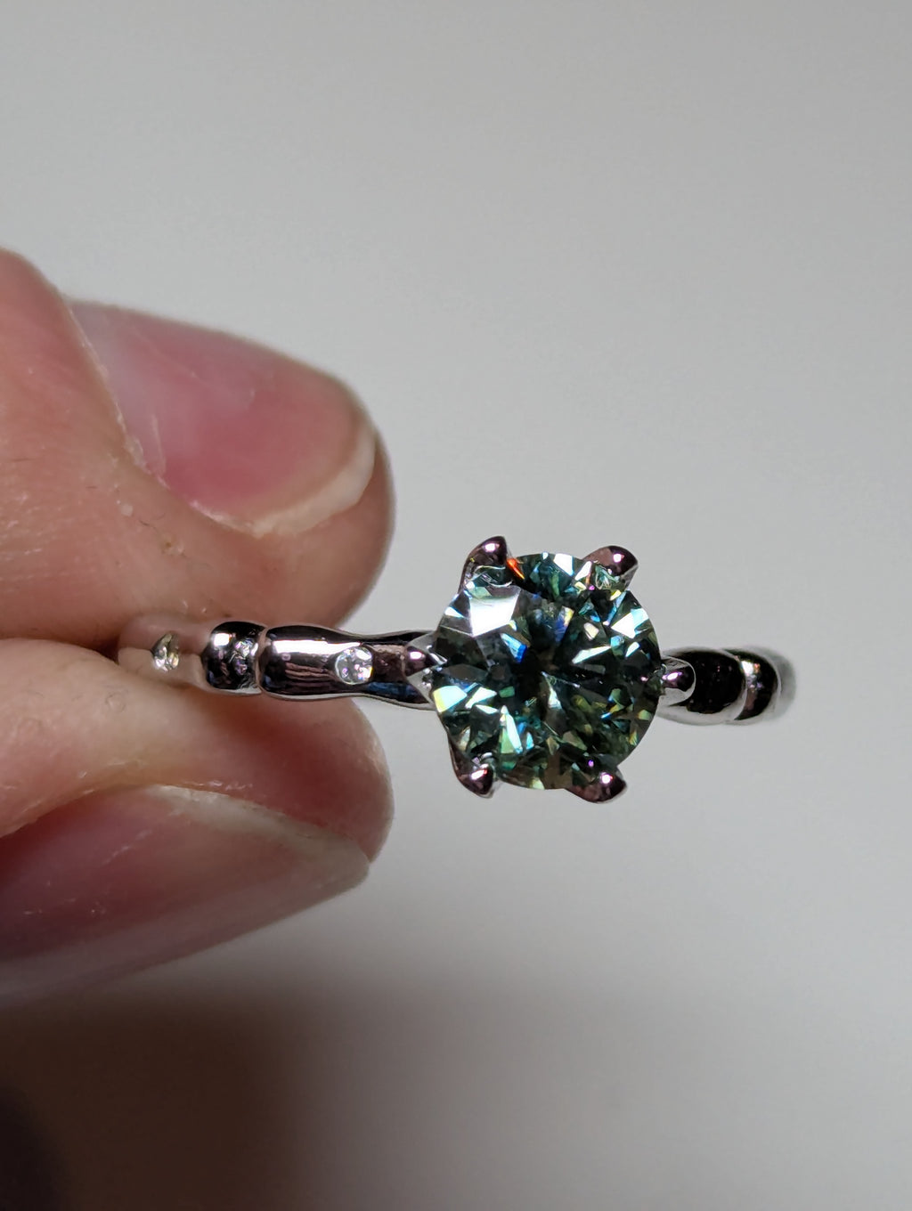 Green Mossanite Adjustable diamond ring