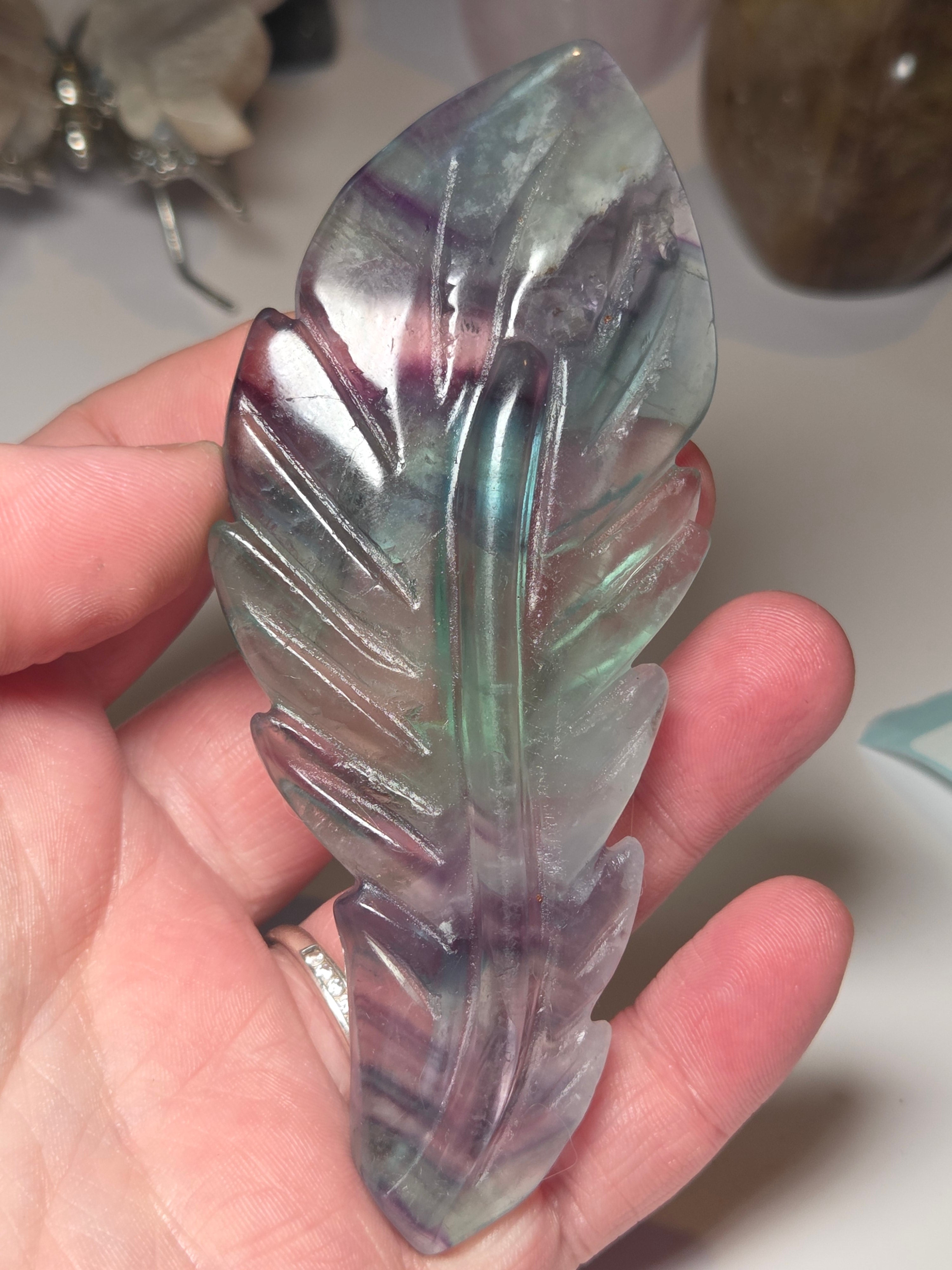 Flourite crystal feather carving