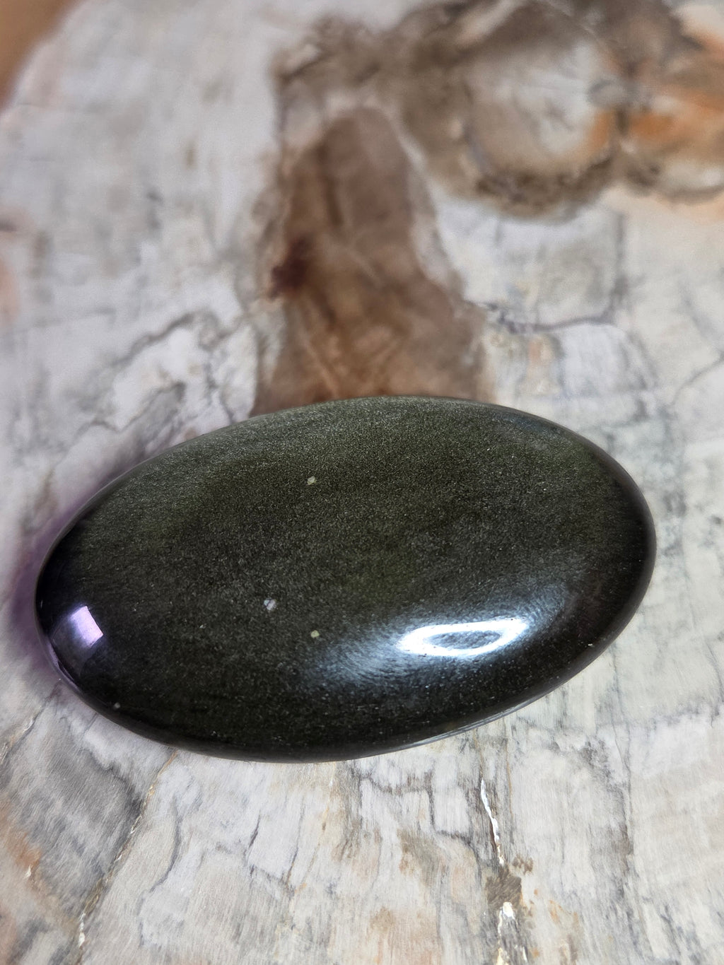Golden sheen obsidian crystal palm stone