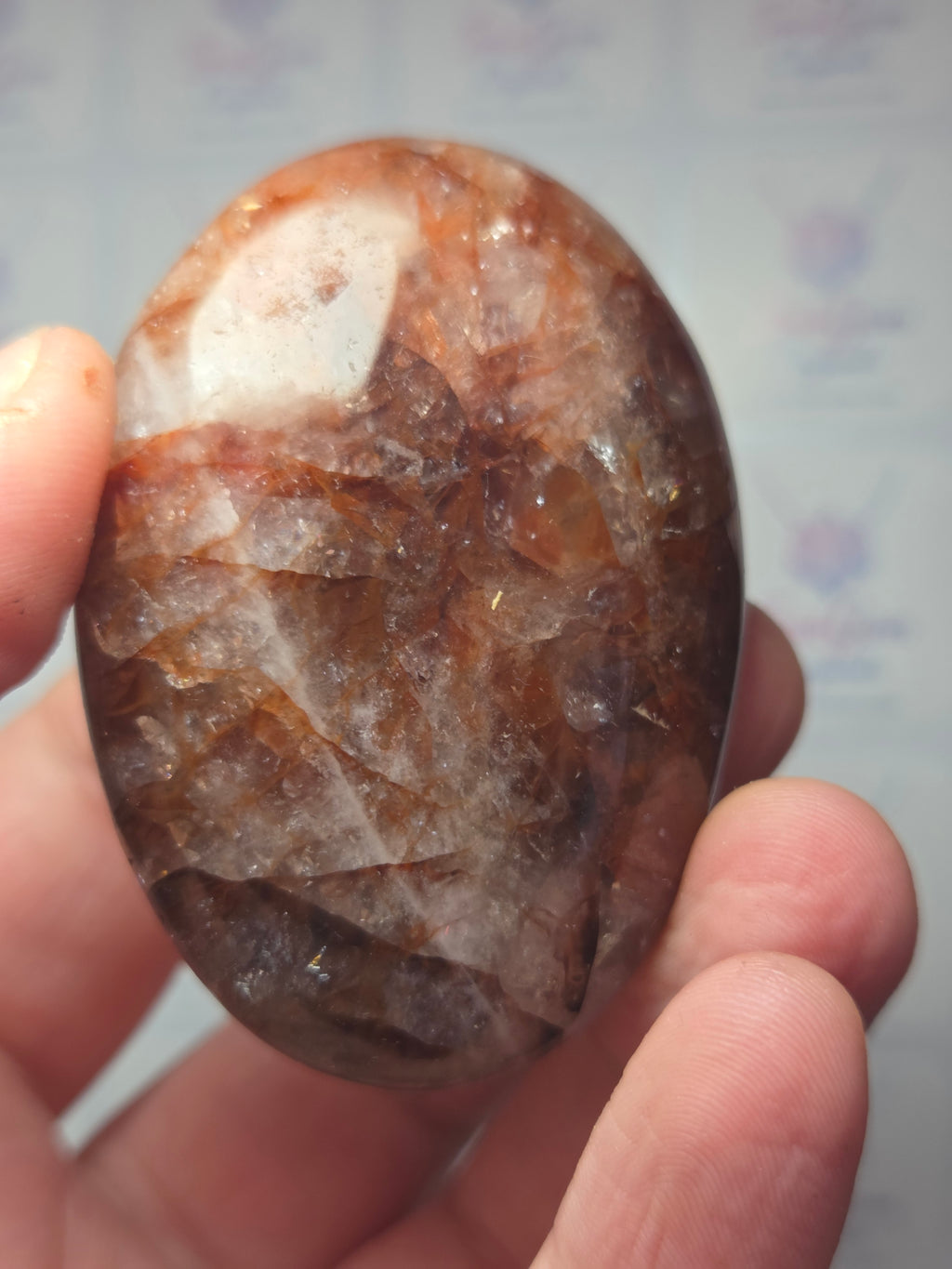 Fire quartz crystal palm stone