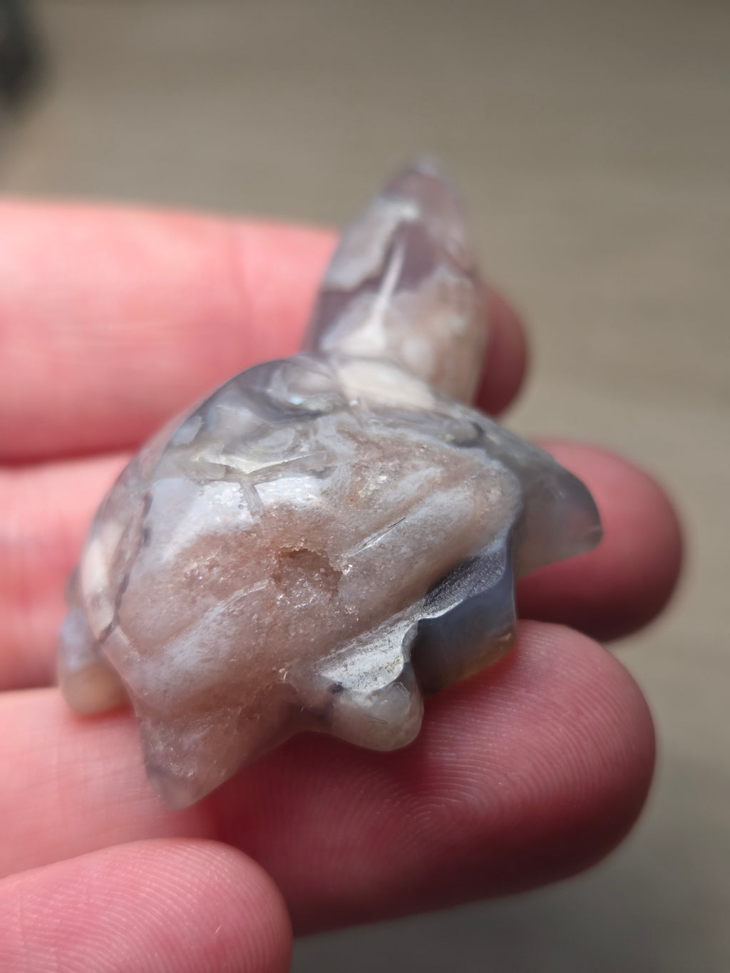 Flower agate crystal turtle carving  picked at random