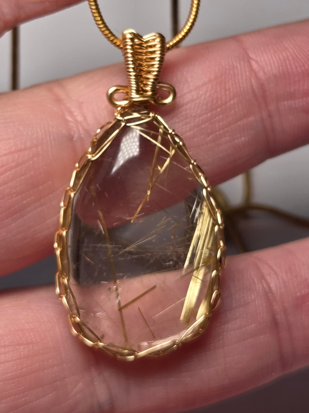 Golden Rutlile crystal handmade wire wrapped necklace