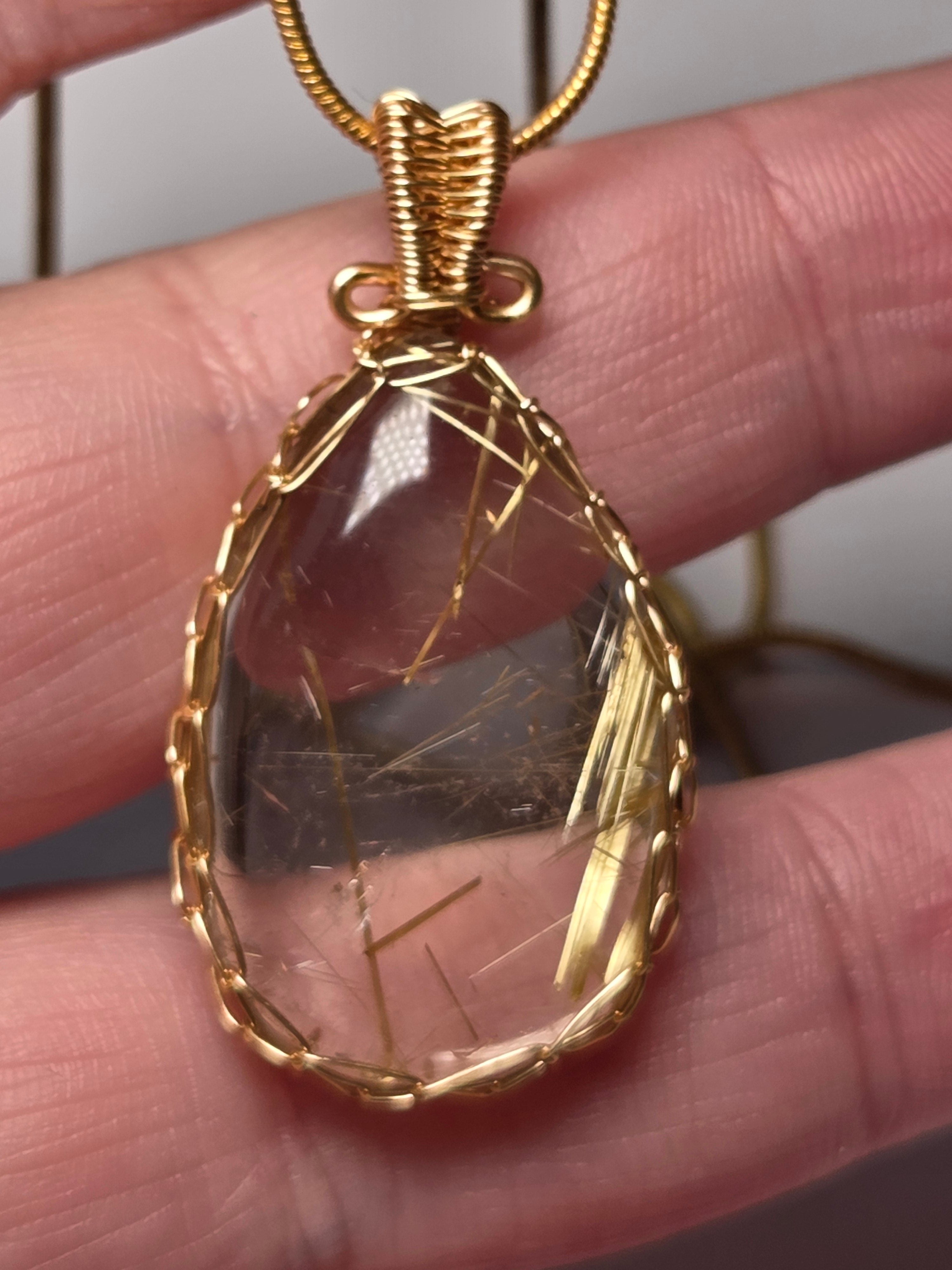 Golden Rutlile crystal handmade wire wrapped necklace