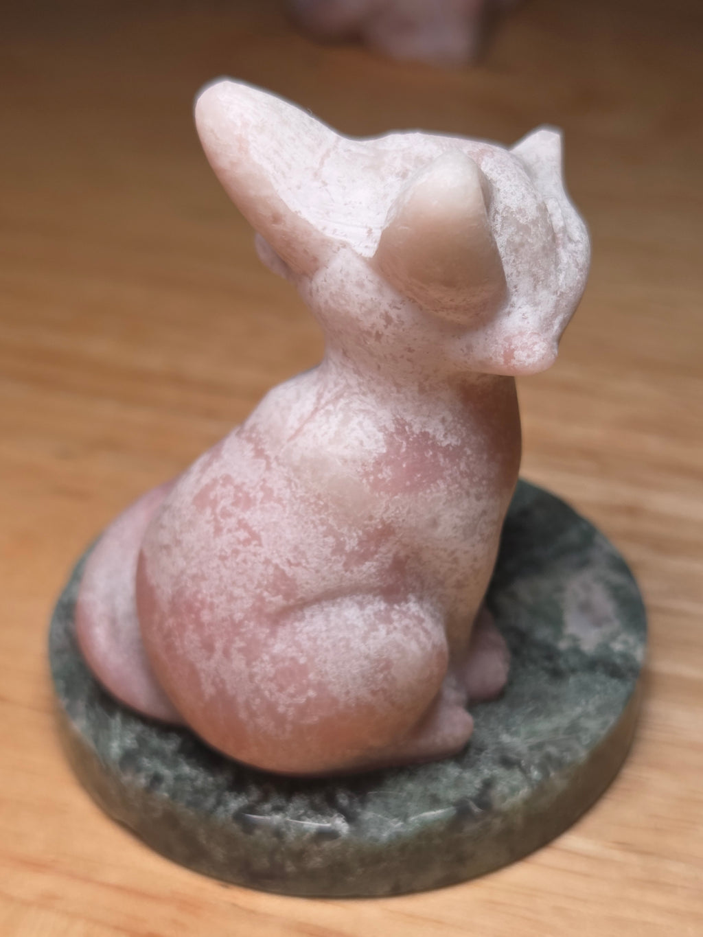 Pink opal crystal fox carving