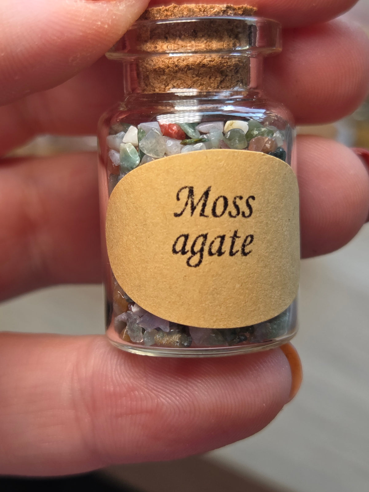 Crystal chips in glass jar