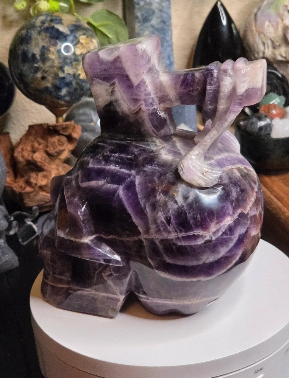 Sale - Large Dream Amethyst crystal skull and axe carving